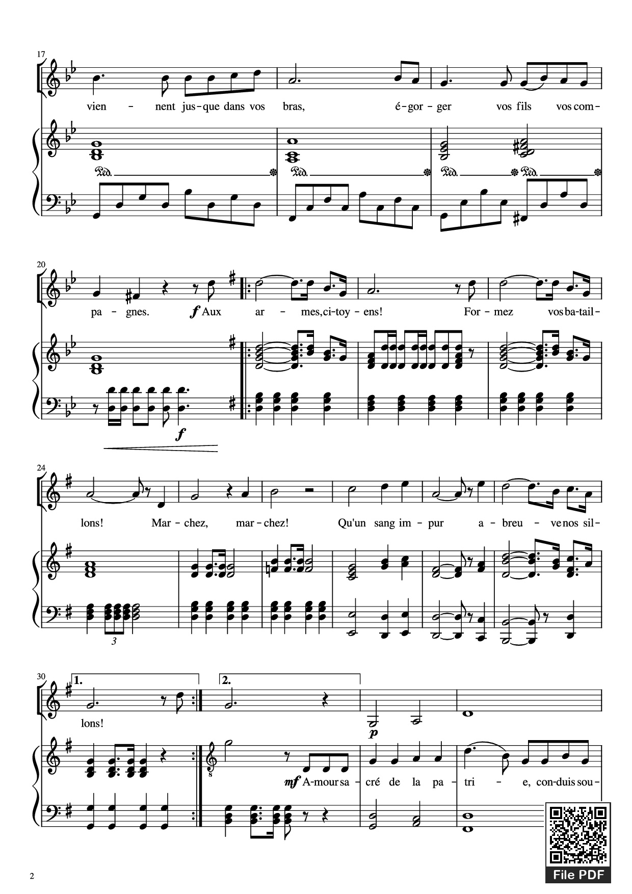 Trang 2 của Sheet nhạc PDF Piano bài hát La Marseillaise Piano - Claude Joseph Rouget de Lisle