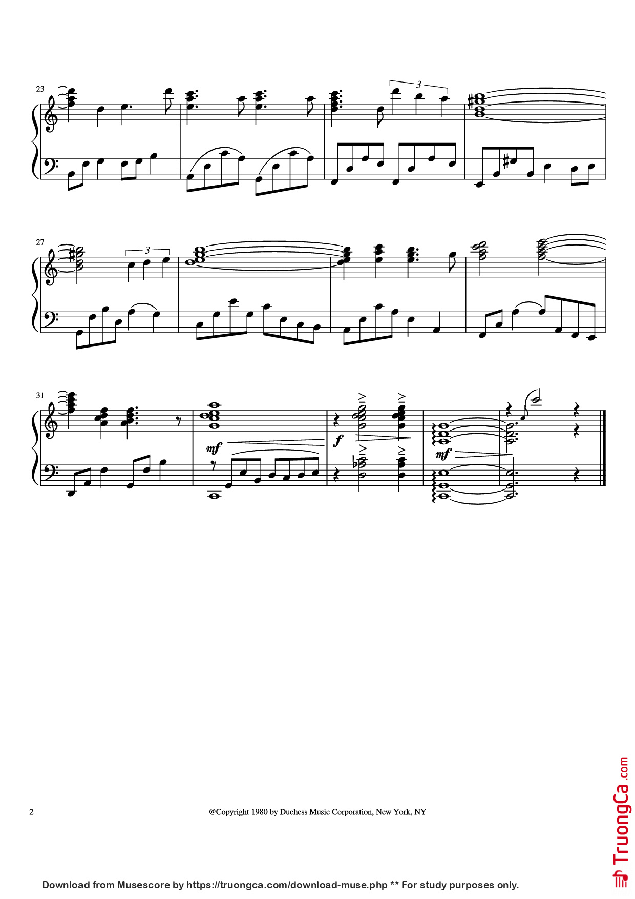 Trang 2 của Sheet nhạc PDF Piano bài hát Somewhere in Time Piano - John Barry