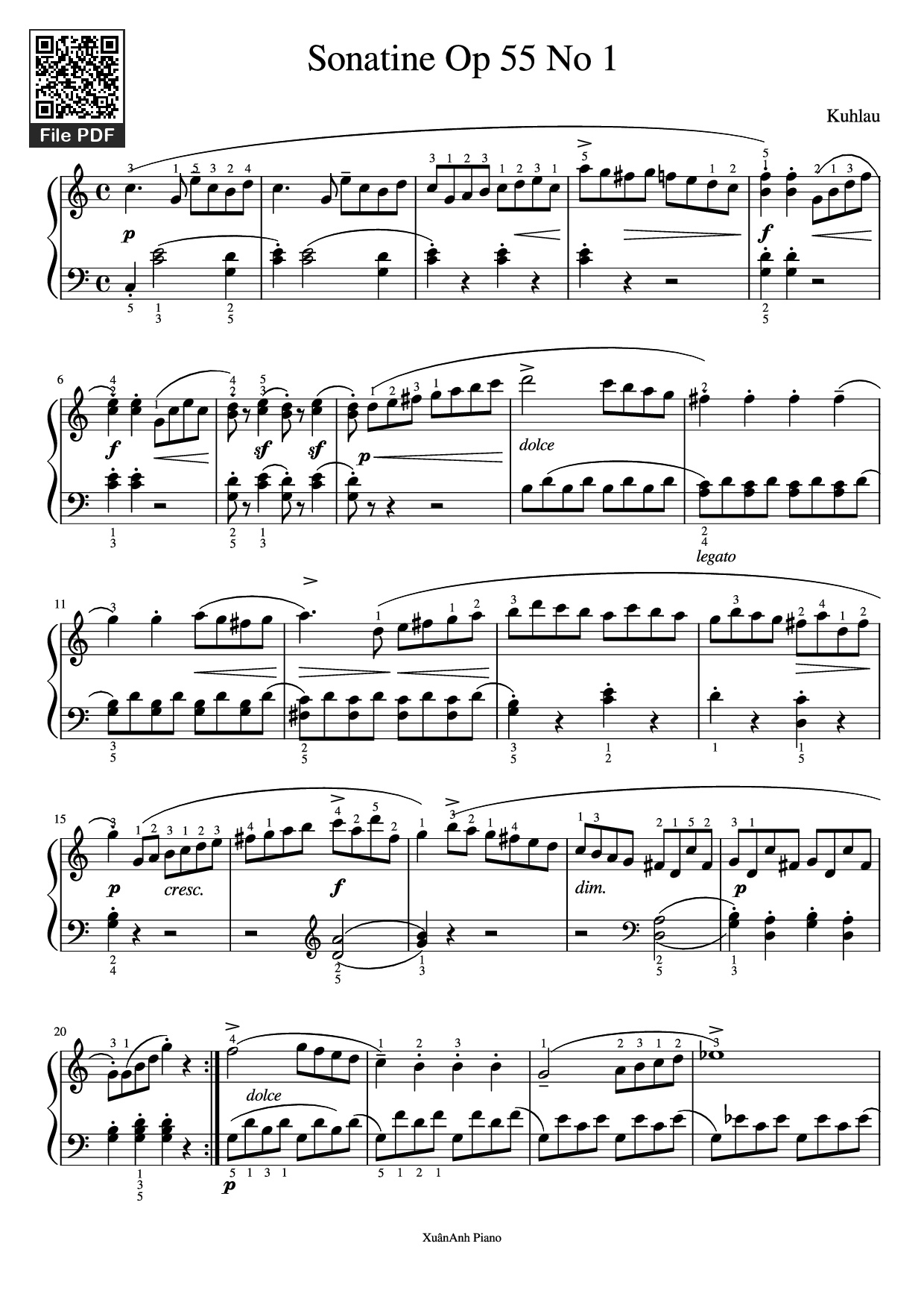Trang 1 của Sheet nhạc PDF Piano bài hát Sonatine Op 55 No 1 Piano - Kuhlau