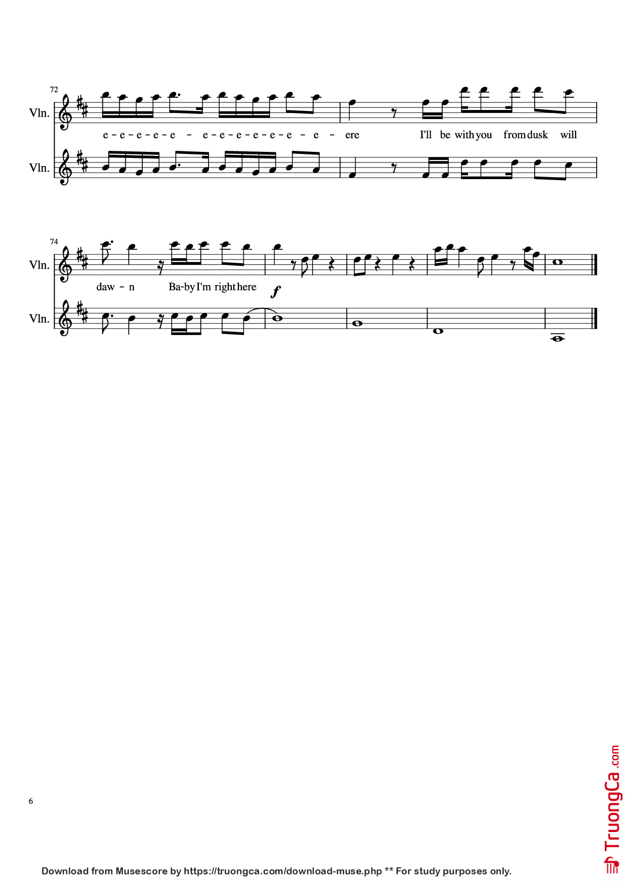 Trang 6 của Sheet nhạc PDF bài hát Dusk Till Dawn Violin - Zayn feat. Sia