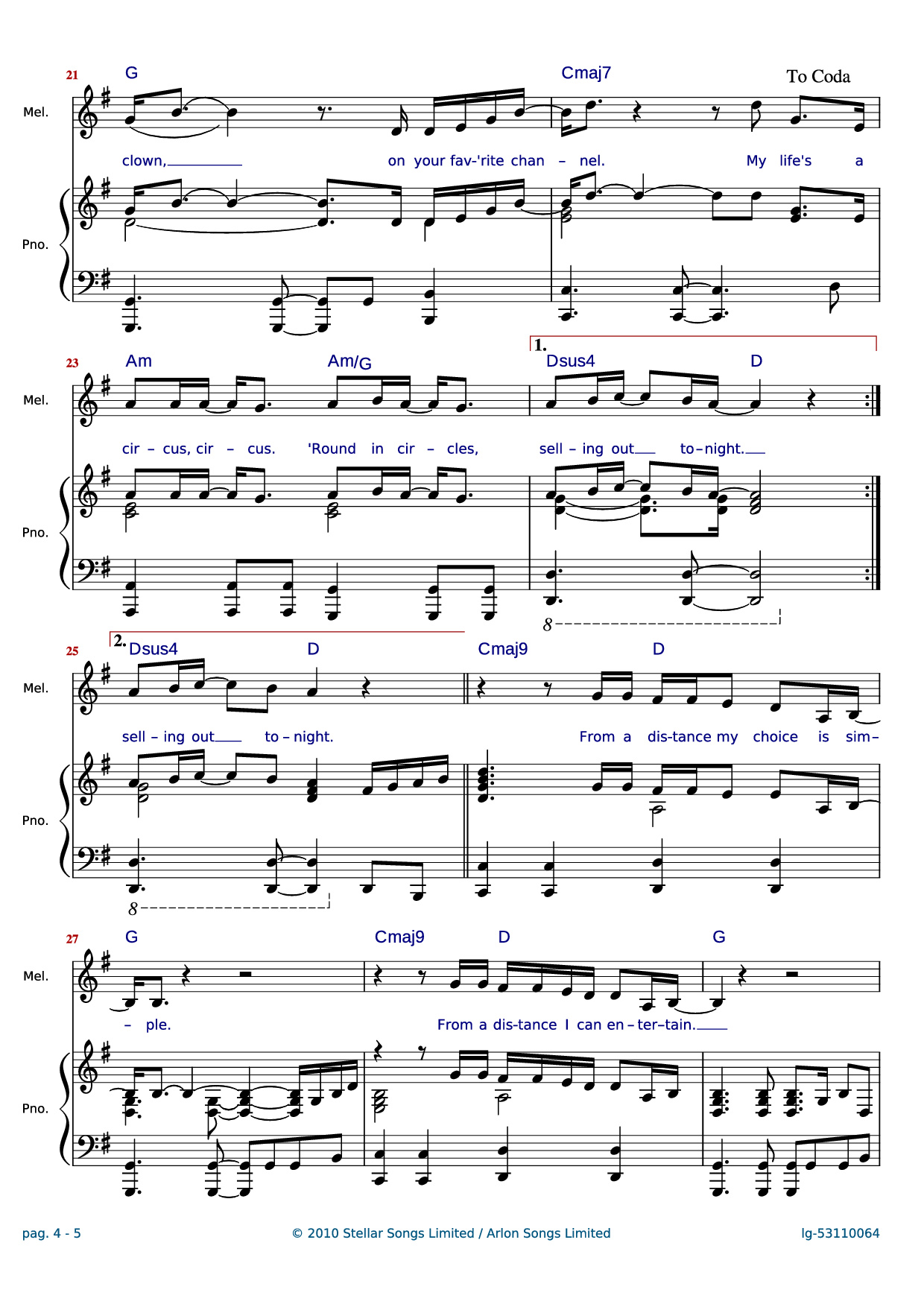 Trang 4 của Sheet nhạc PDF Piano bài hát Clown Piano - Words and Music by Shahid Khan, Emeli Sand? & Grant Mitschell