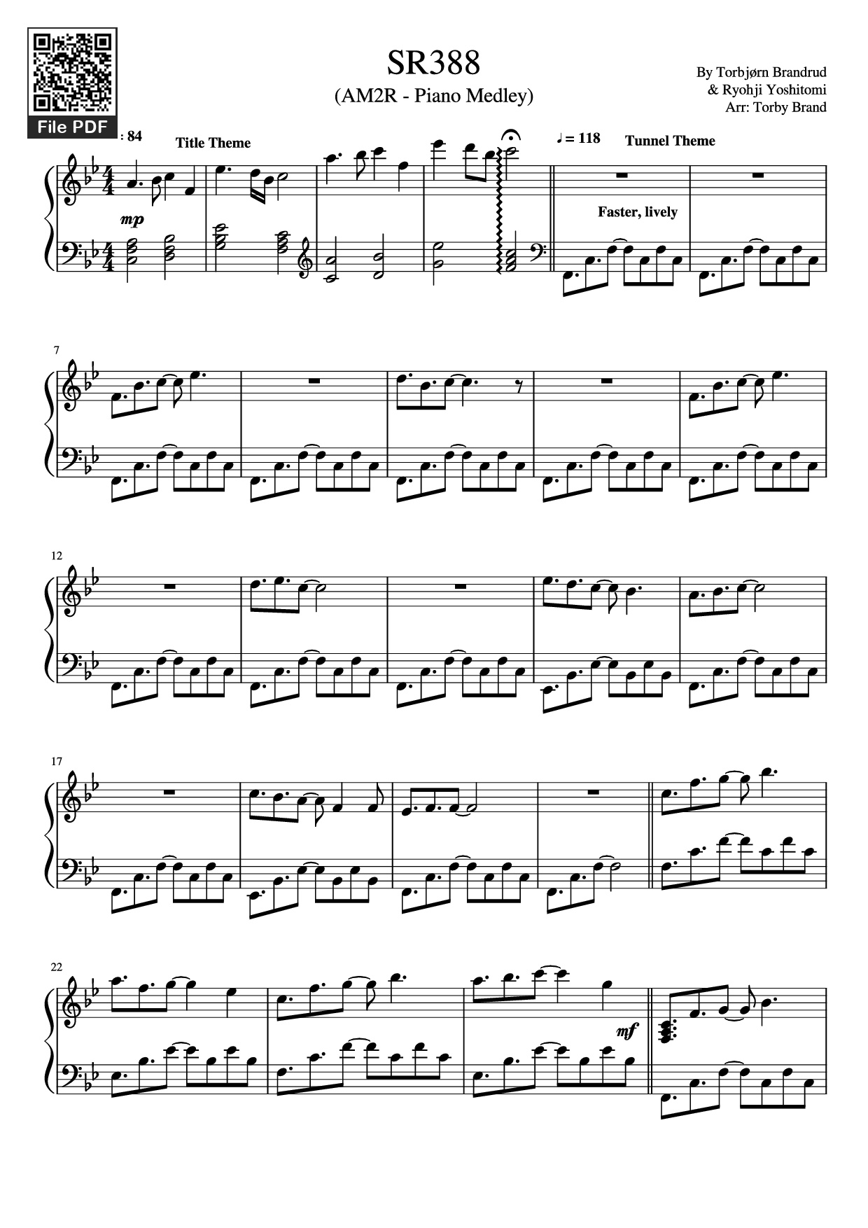 Trang 1 của Sheet nhạc PDF Piano bài hát SR388 Piano - Torbjørn Brandrud