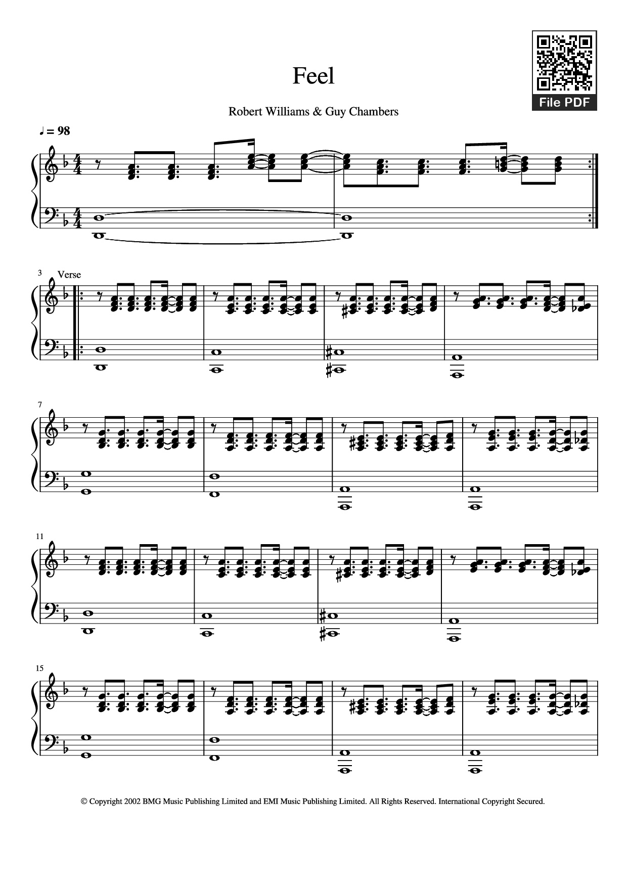 Trang 1 của Sheet nhạc PDF Piano bài hát Feel Piano - Robert Williams & Guy Chambers
