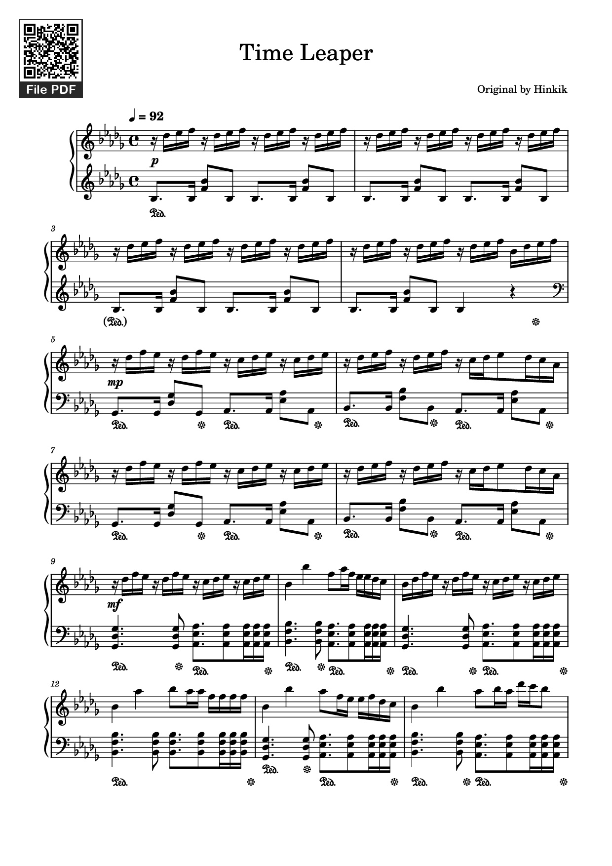 Trang 1 của Sheet nhạc PDF Piano bài hát Time Leaper Piano - Original by Hinkik