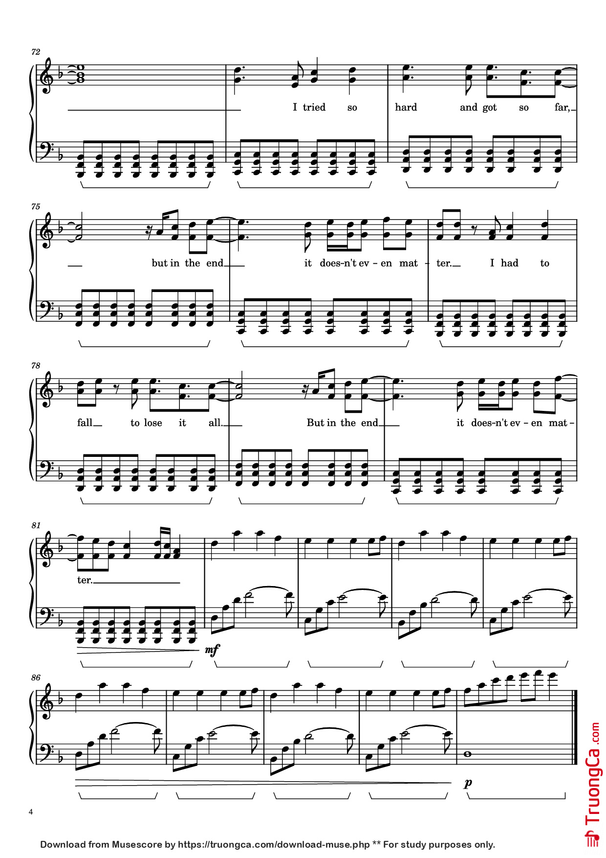 Trang 4 của Sheet nhạc PDF Piano bài hát In the End Piano - Linkin Park