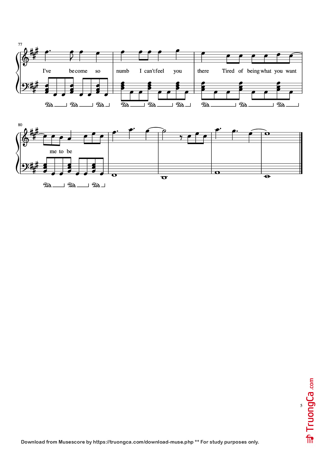 Trang 5 của Sheet nhạc PDF Piano bài hát Numb Piano - Zakura