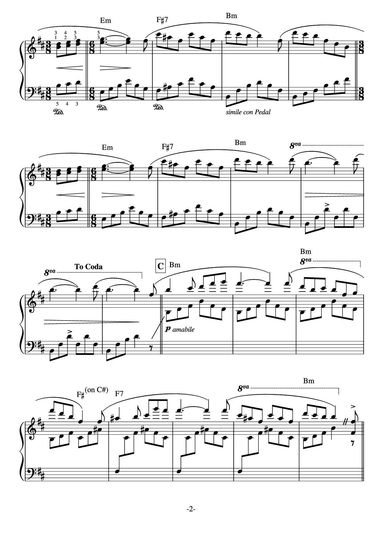 Trang 2 của Sheet nhạc PDF bài hát Jardin Secret Piano - Music by Paul de SENNEVILLE and Olivier TOUSSAINT