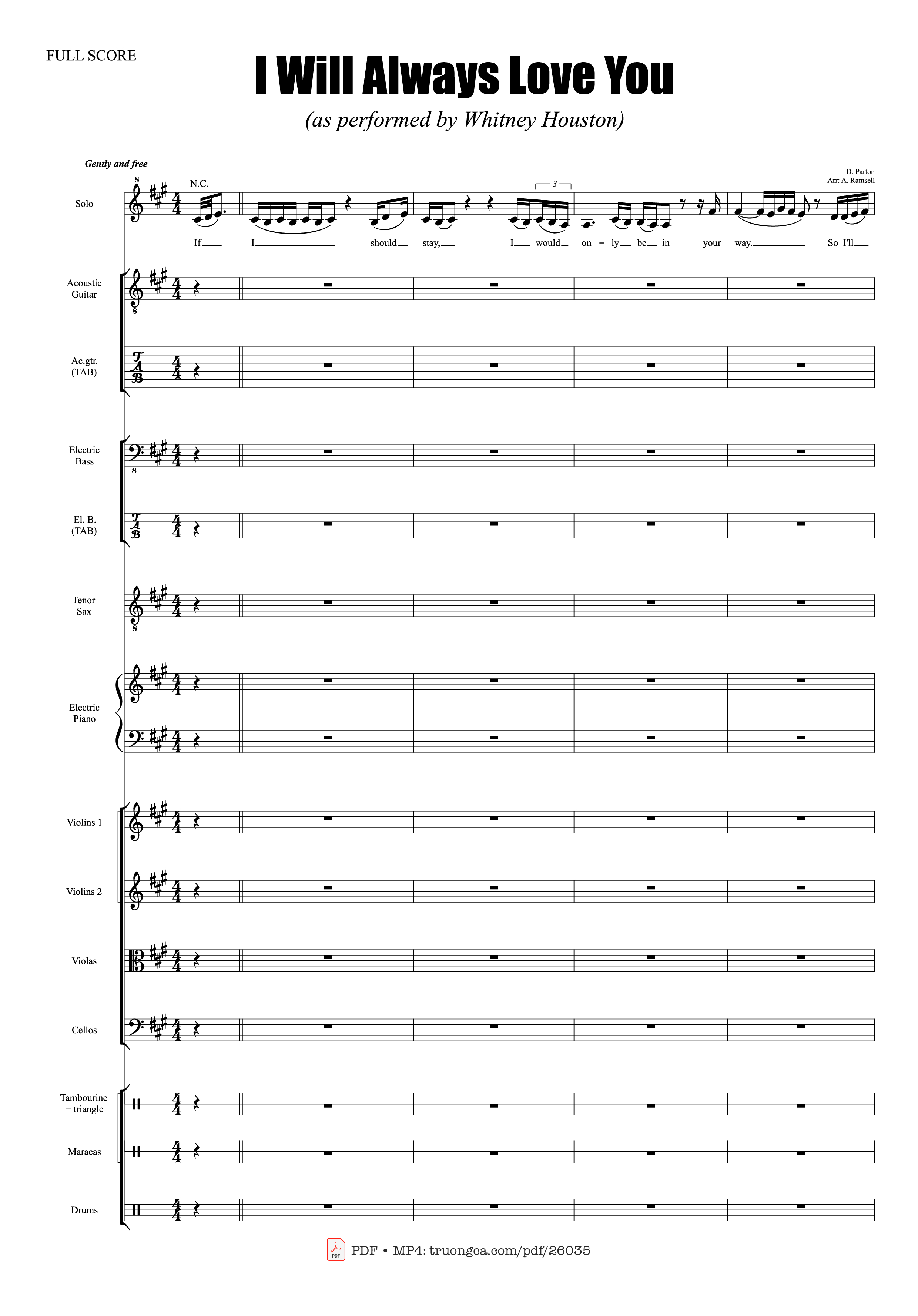 Sheet nhạc PDF bài I Will Always Love You (Choral orchestral)
