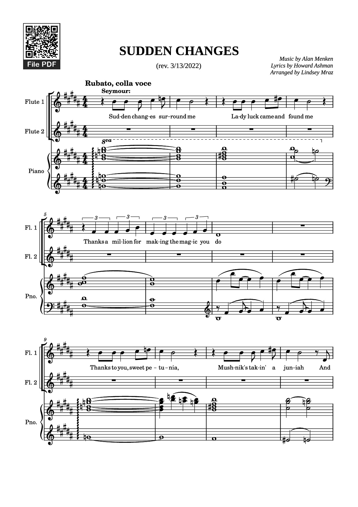 Trang 1 của Sheet nhạc PDF Piano bài hát SUDDEN CHANGES Piano - Music by Alan Menken