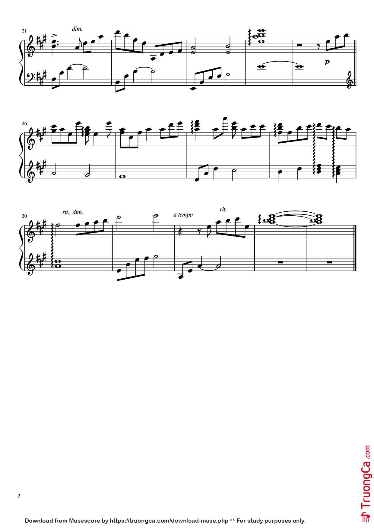 Trang 2 của Sheet nhạc PDF Piano bài hát A Tender Feeling Piano - Yuki Kajiura