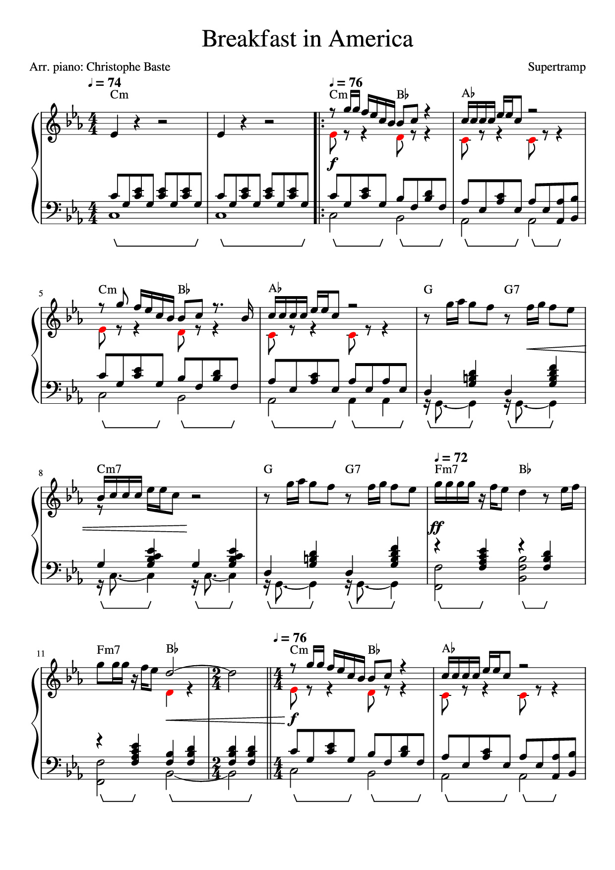 Sheet nhạc PDF bài Breakfast in America Piano