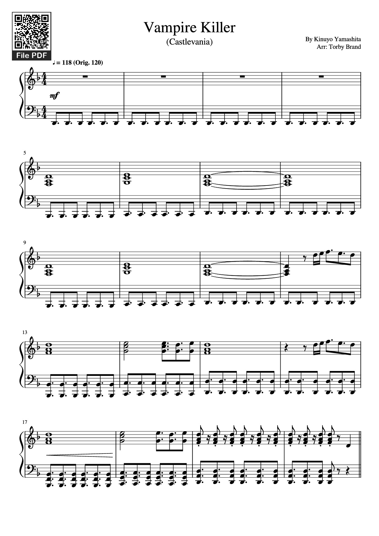Sheet nhạc PDF bài Vampire Killer Piano