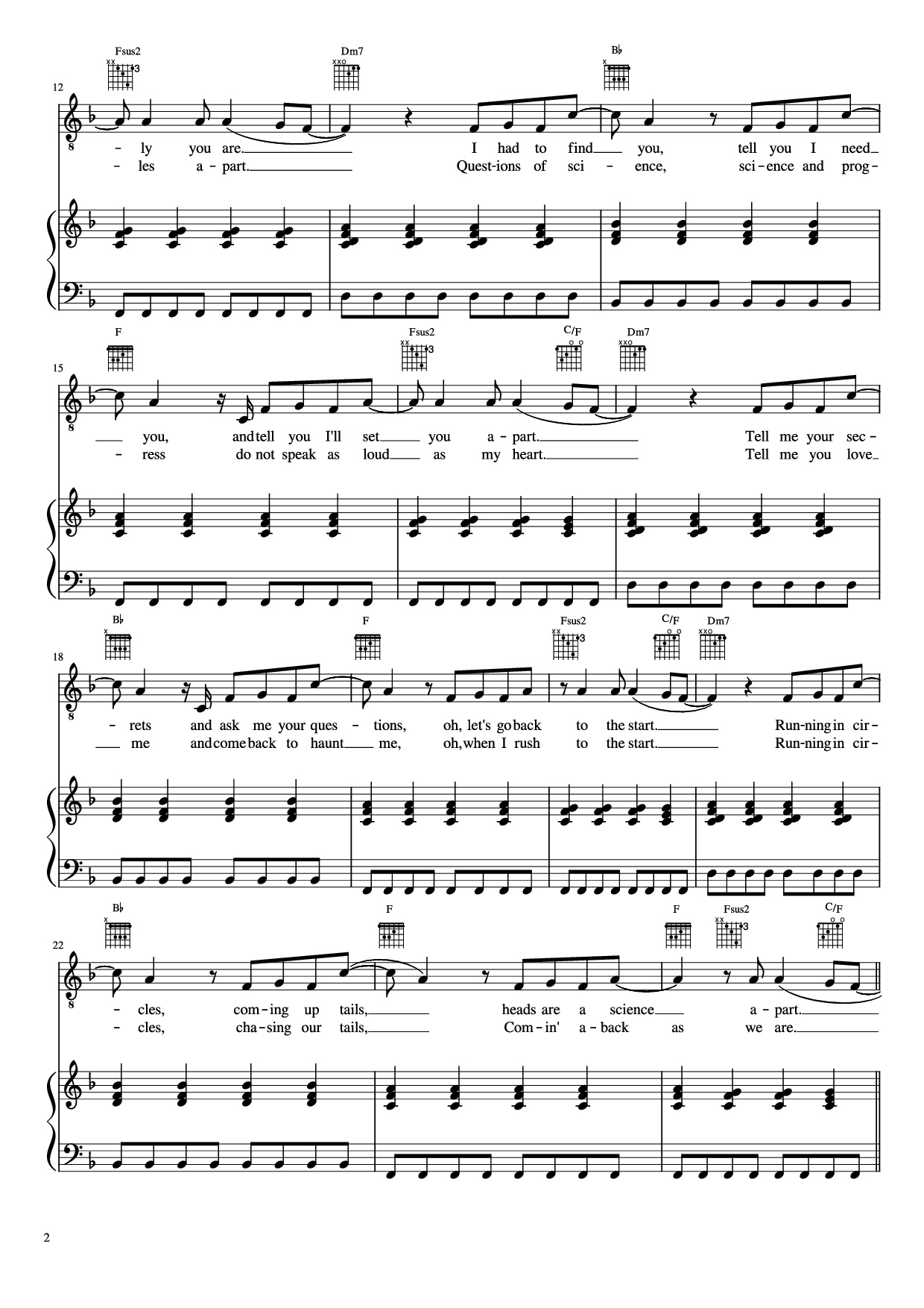 Trang 2 của Sheet nhạc PDF Piano bài hát The Scientist Piano - Undefined