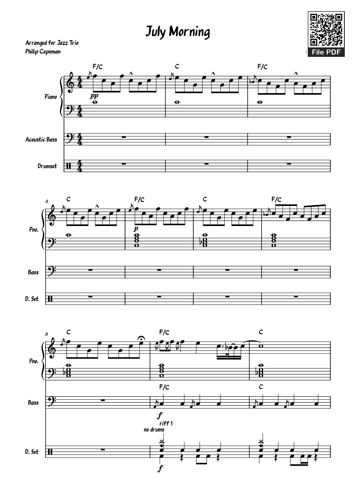 Sheet nhạc PDF bài July Morning Piano