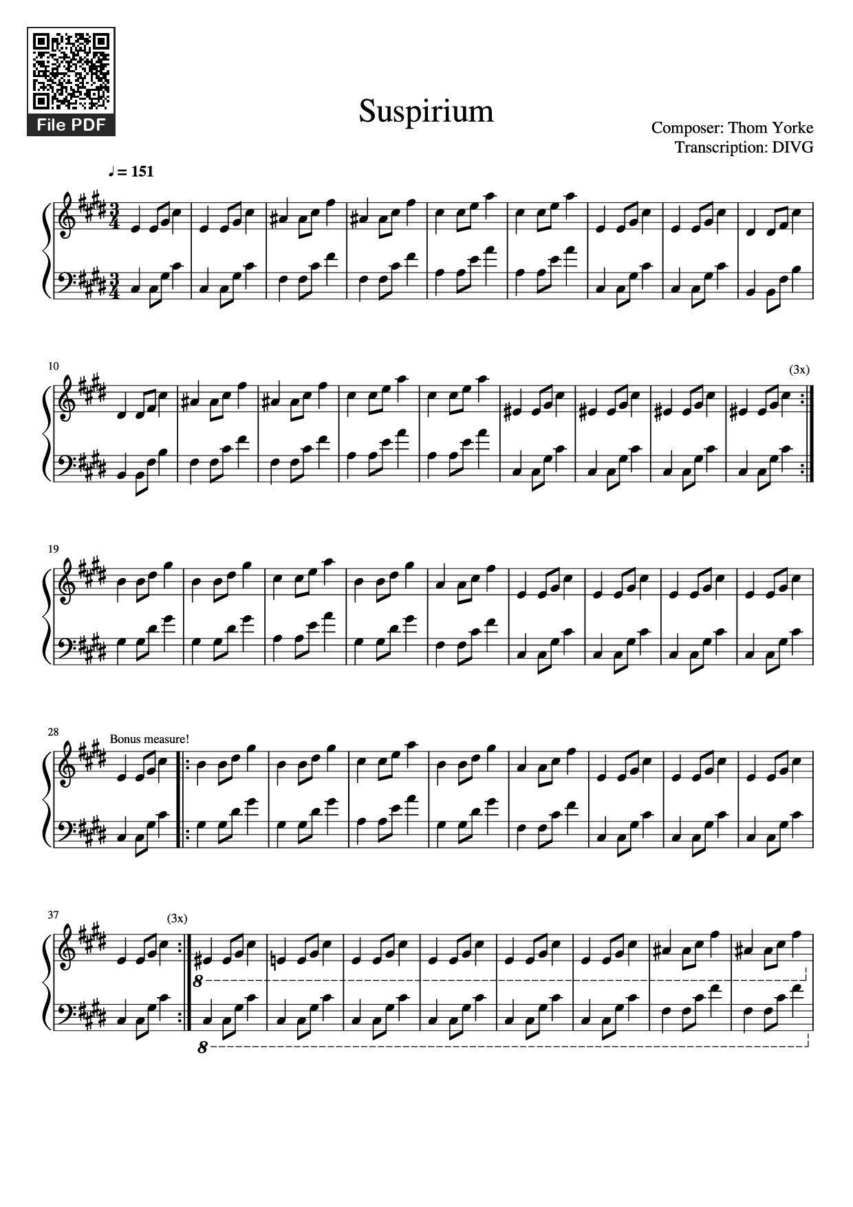 Trang 1 của Sheet nhạc PDF Piano bài hát Suspirium Piano - Composer: Thom Yorke