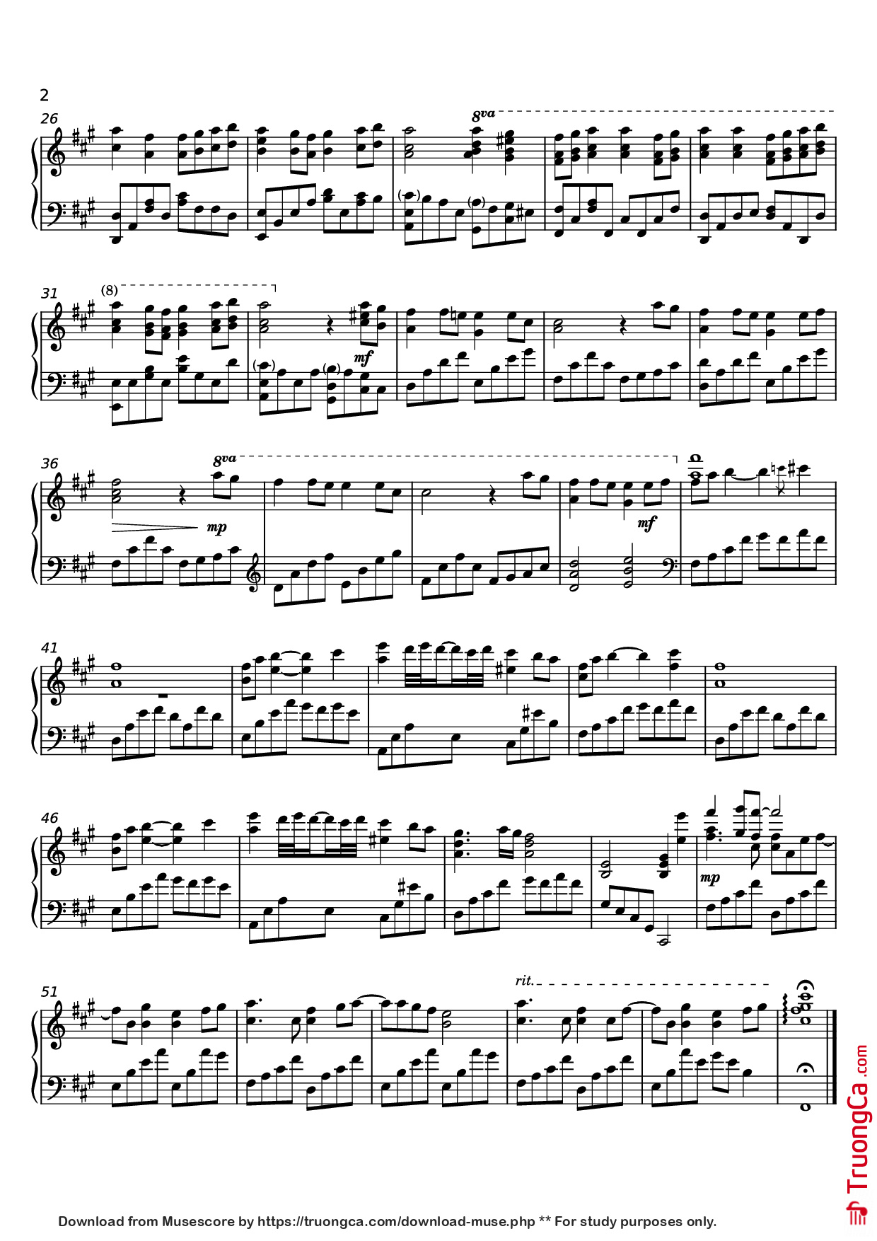 Trang 2 của Sheet nhạc PDF Piano bài hát Hibari Piano - Original Artist: ASCA