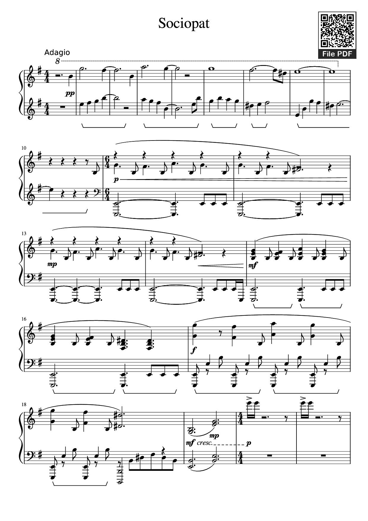 Trang 1 của Sheet nhạc PDF Piano bài hát Sociopat Piano - Undefined