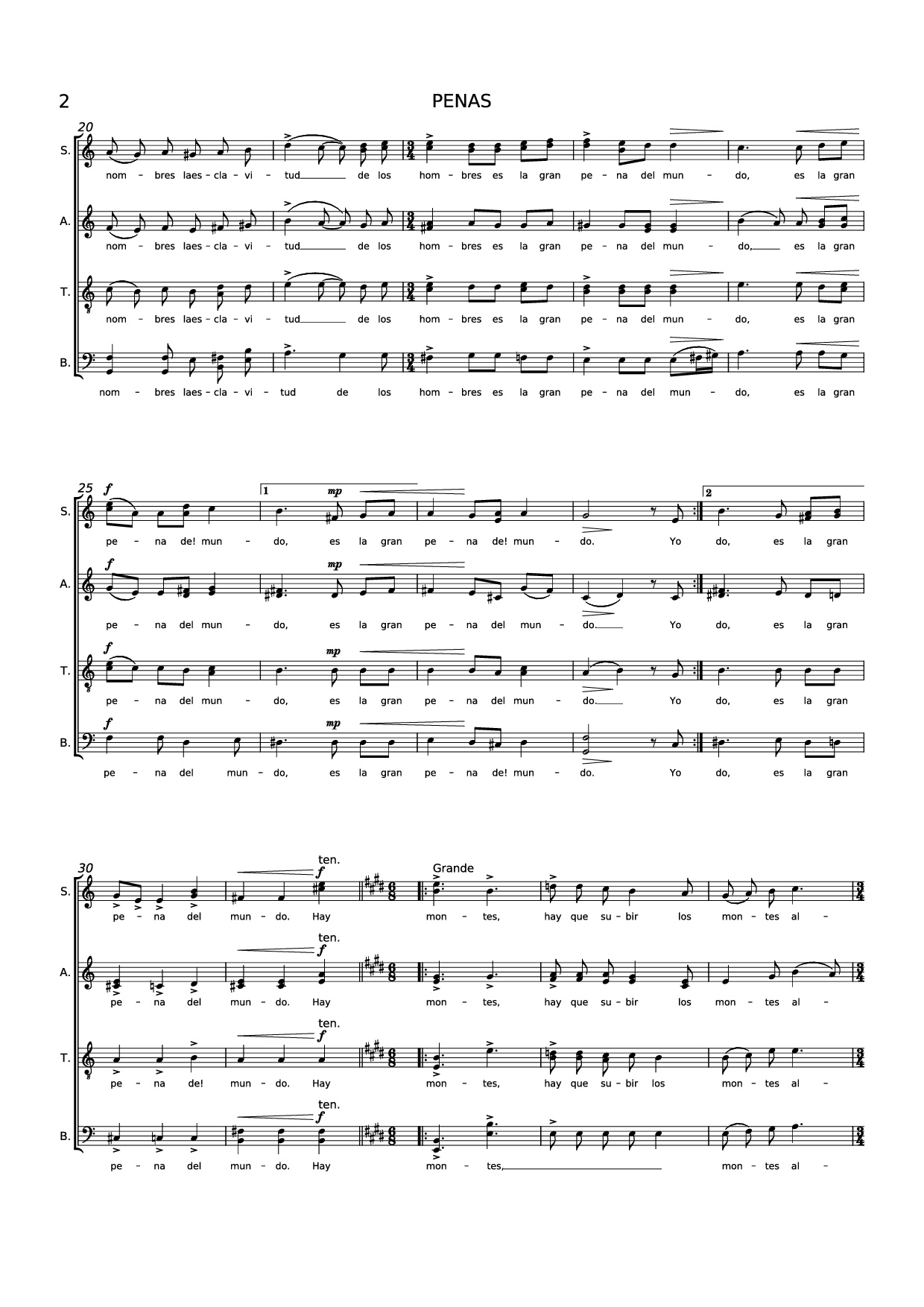 Trang 2 của Sheet nhạc PDF Piano bài hát PENAS Piano - Música: Beatríz Corona
