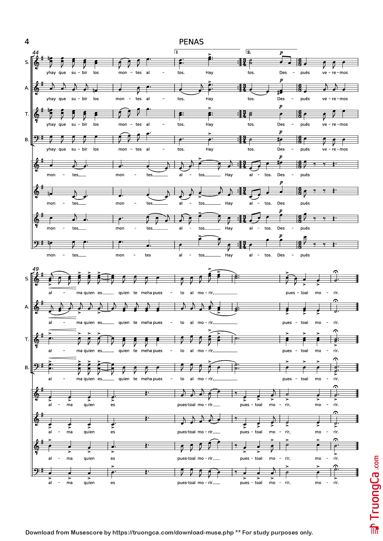 Trang 4 của Sheet nhạc PDF Piano bài hát PENAS Piano - Música: Beatríz Corona