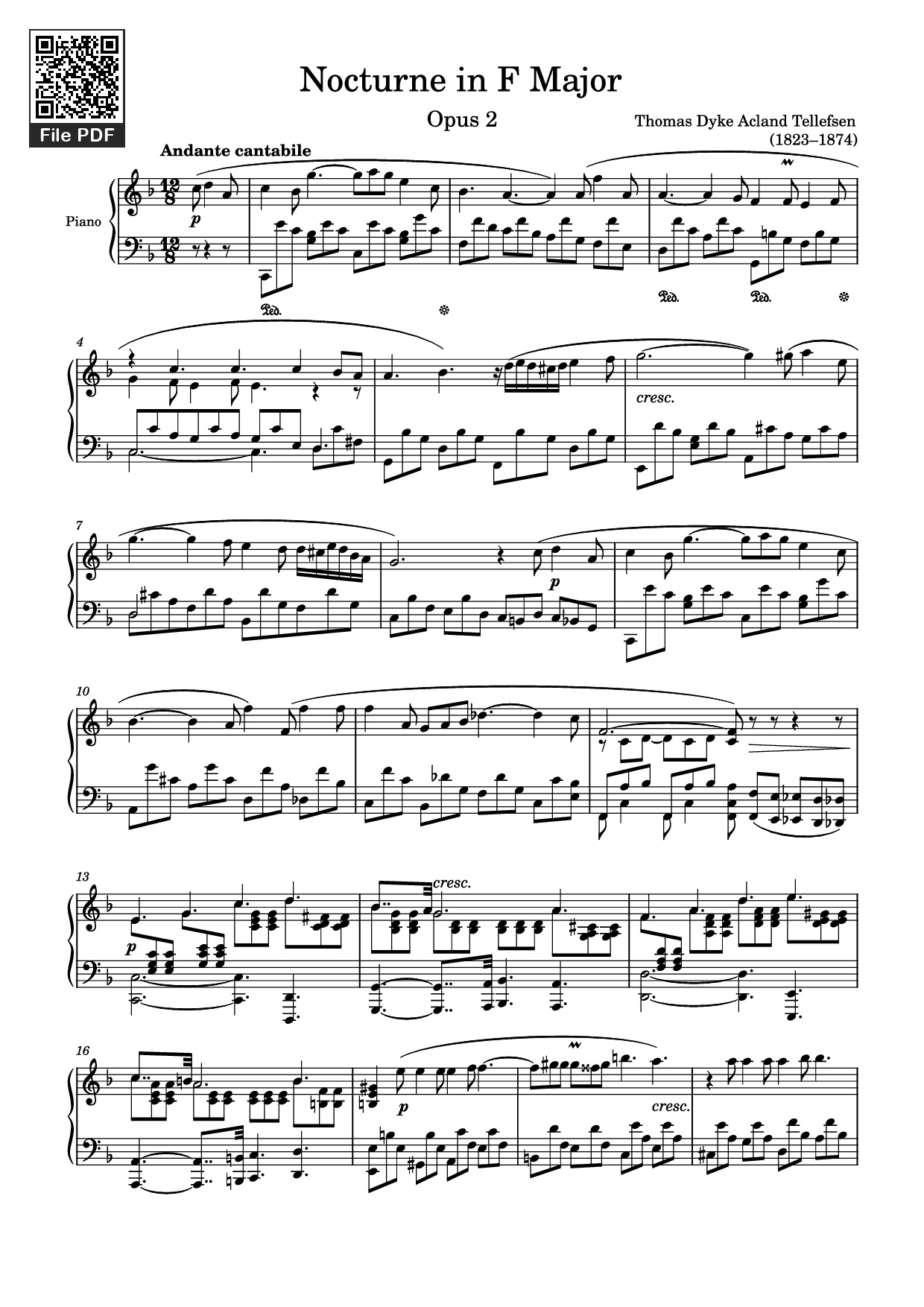 Trang 1 của Sheet nhạc PDF bài hát Nocturne in F Major Piano - Thomas Dyke Acland Tellefsen