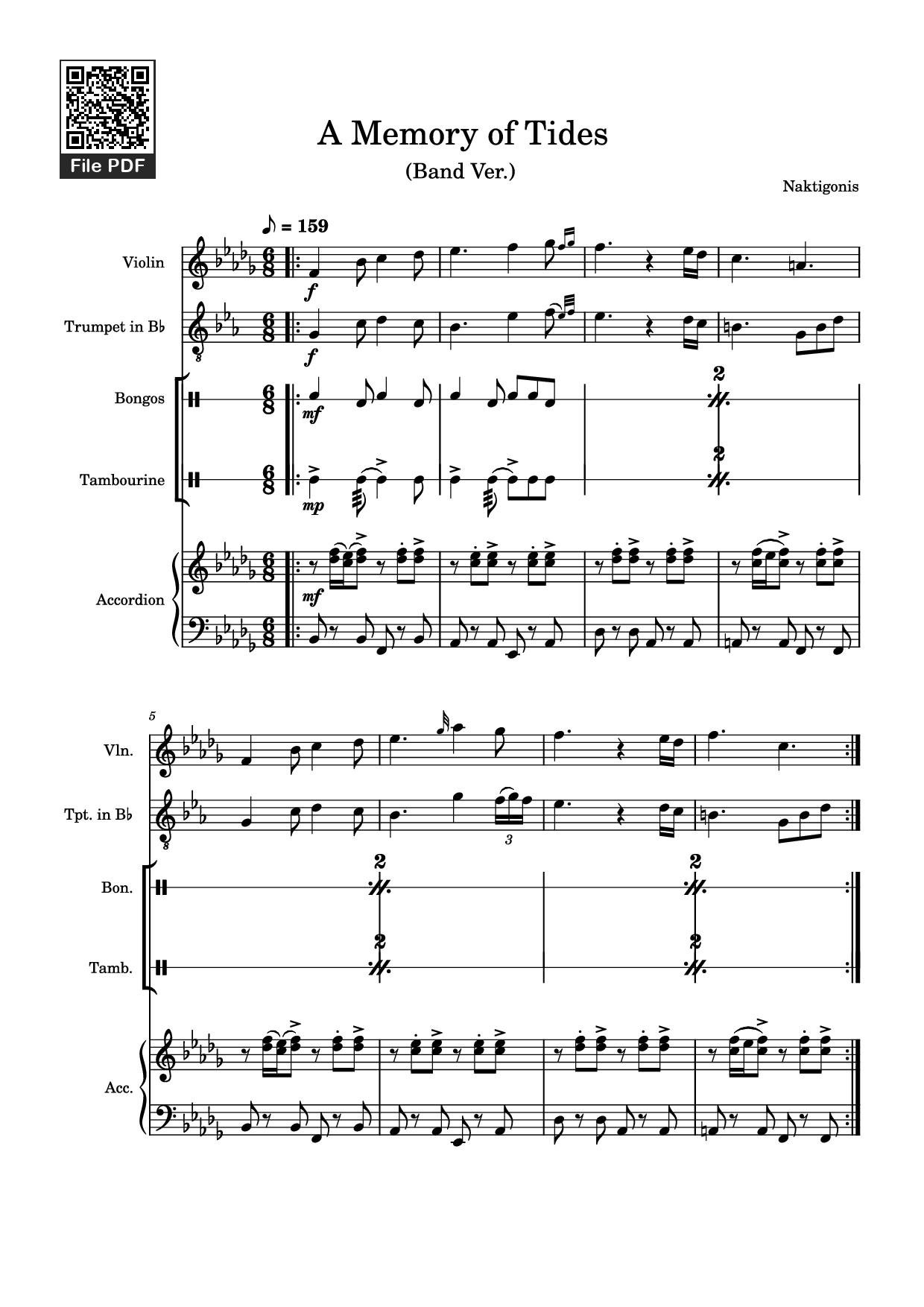 Trang 1 của Sheet nhạc PDF bài hát A Memory of Tides Violin - Naktigonis