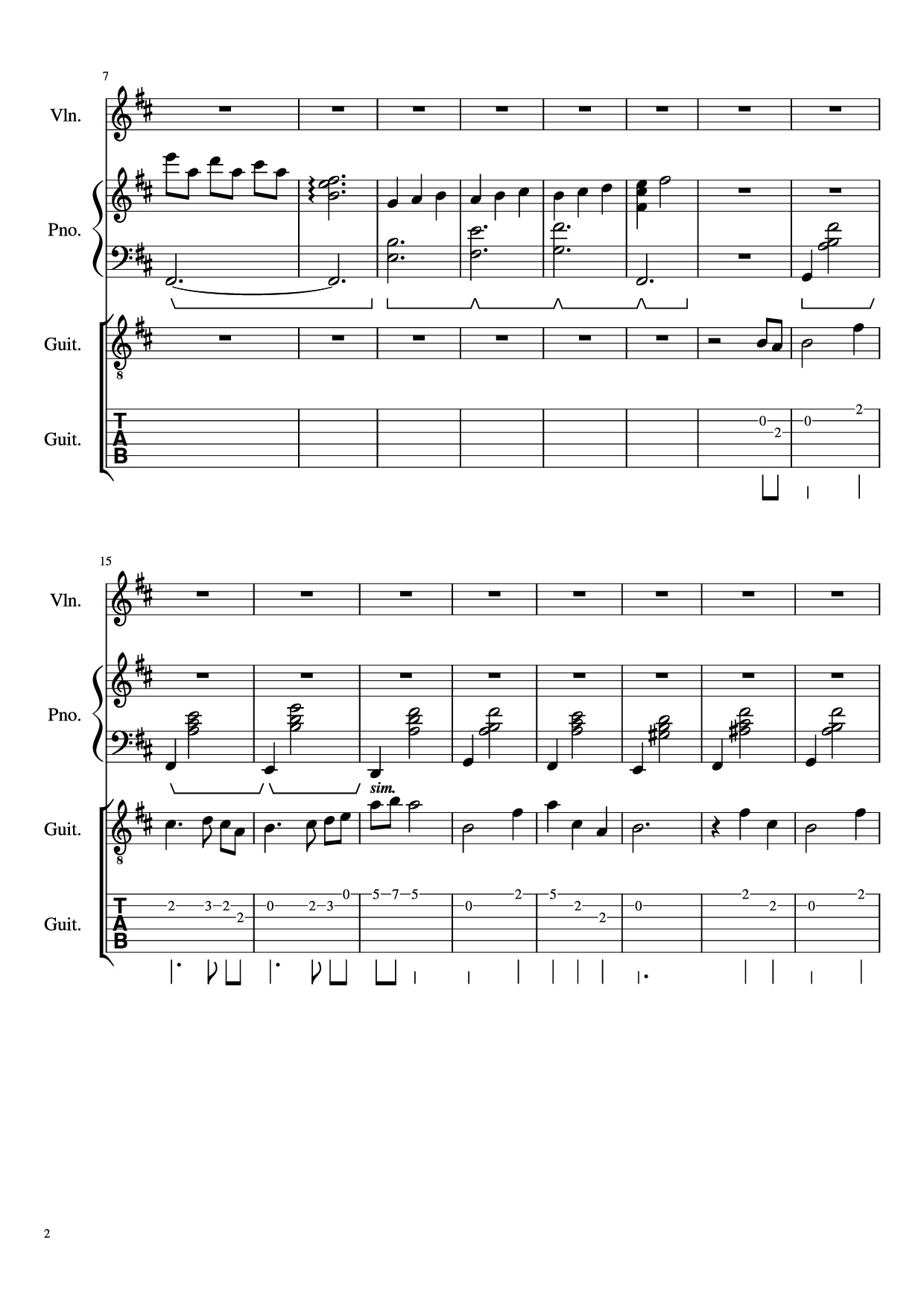 Trang 2 của Sheet nhạc PDF Piano Guitar Tab bài hát -記憶- Piano - 三輪学