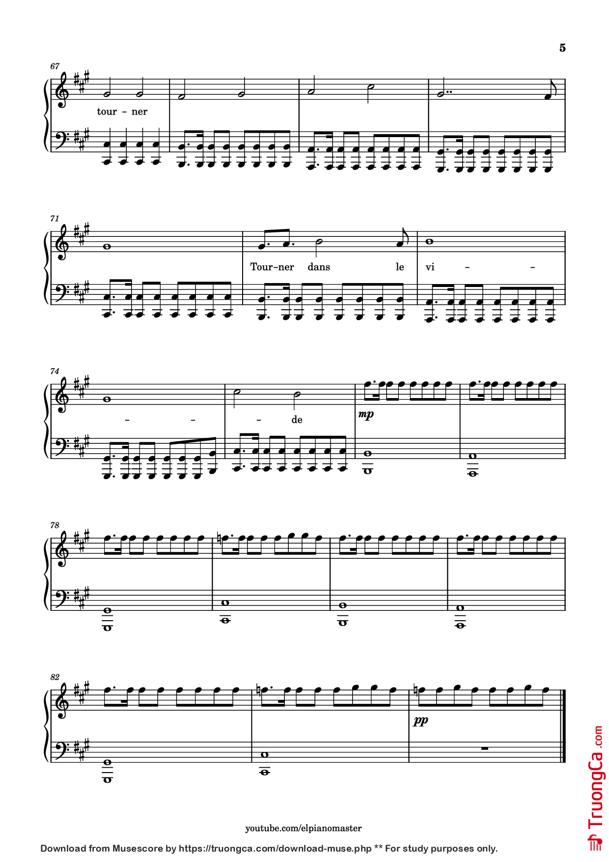 Trang 5 của Sheet nhạc PDF Piano bài hát Tourner dans le vide Piano - Trancribed by El Piano Master