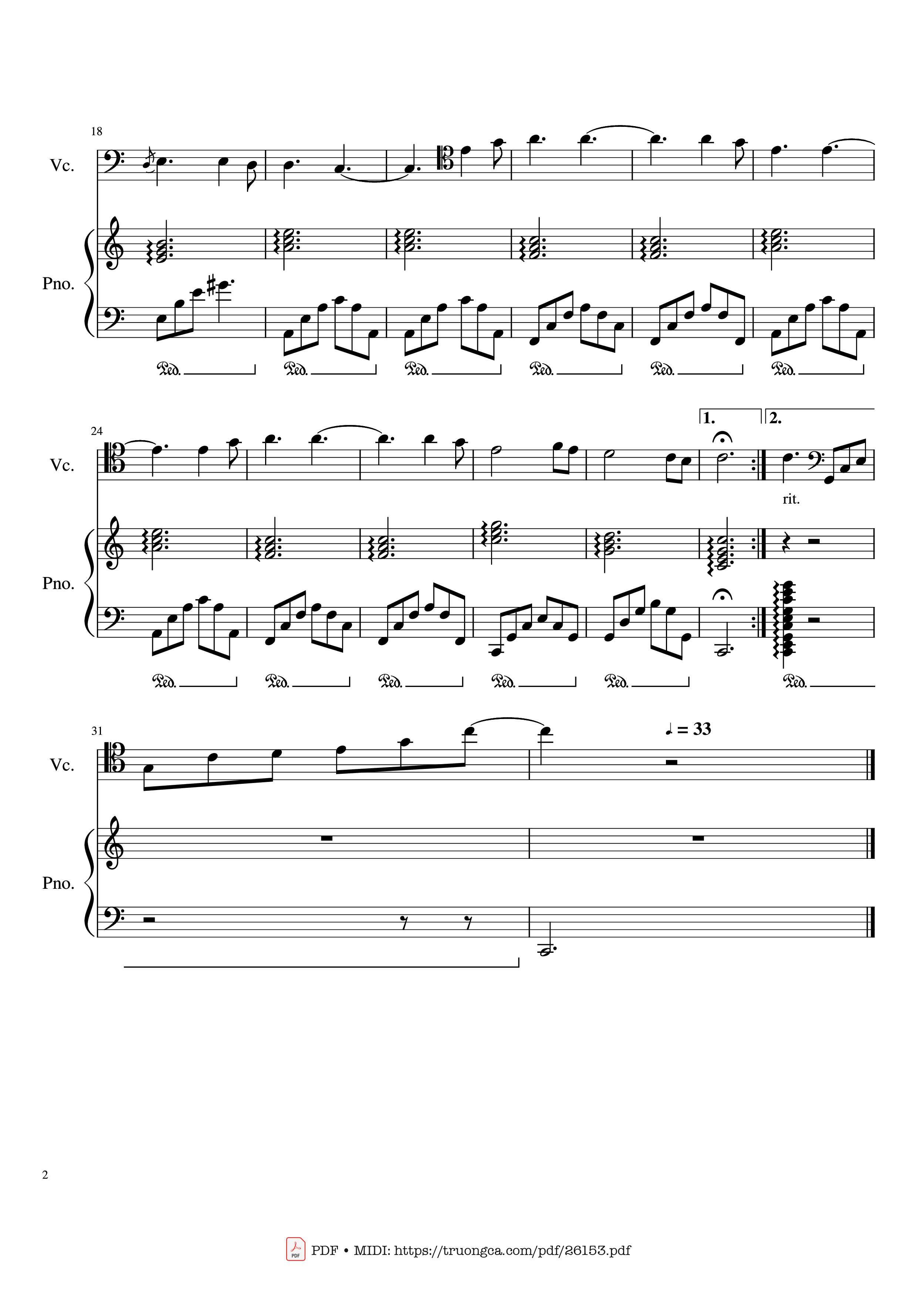Trang 2 của Sheet nhạc PDF Piano bài hát Hallelujah for Piano & Cello - Composed by L. Cohen