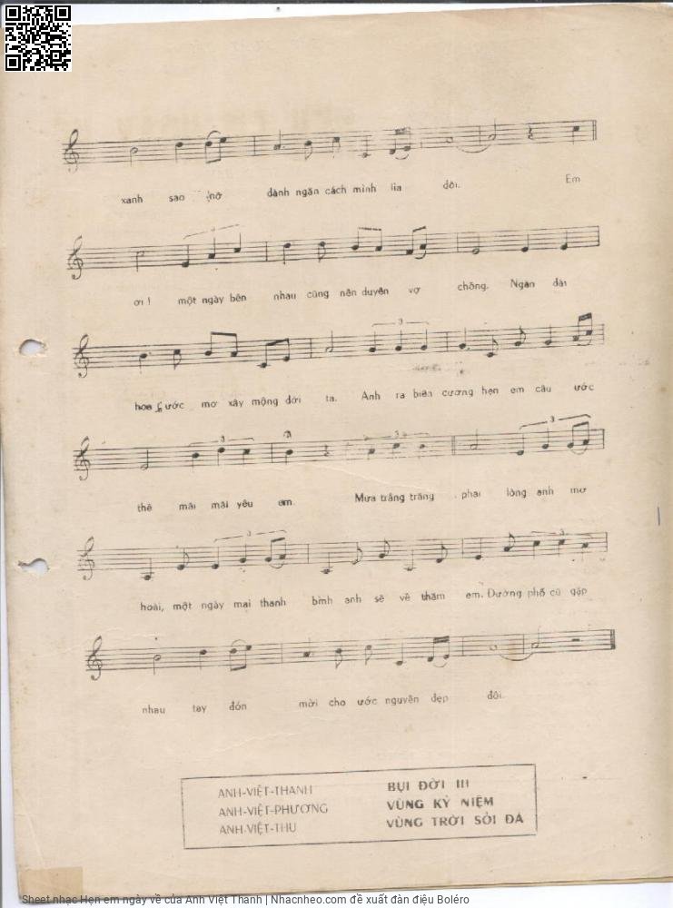 Trang 3 của Sheet nhạc PDF bài hát Hẹn em ngày về - Anh Việt Thanh, 1. Mai sớm anh  đi lòng em ước gì. Niềm sầu dâng kinh  kỳ thôi chớ buồn em  ơi Đừng khóc nữa mà  chi