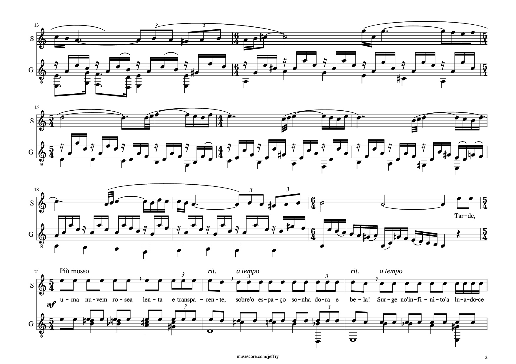 Trang 2 của Sheet nhạc PDF Guitar Tab bài hát Bachianas Brasileiras №5 Guitar TAB - Heitor Villa-Lobos