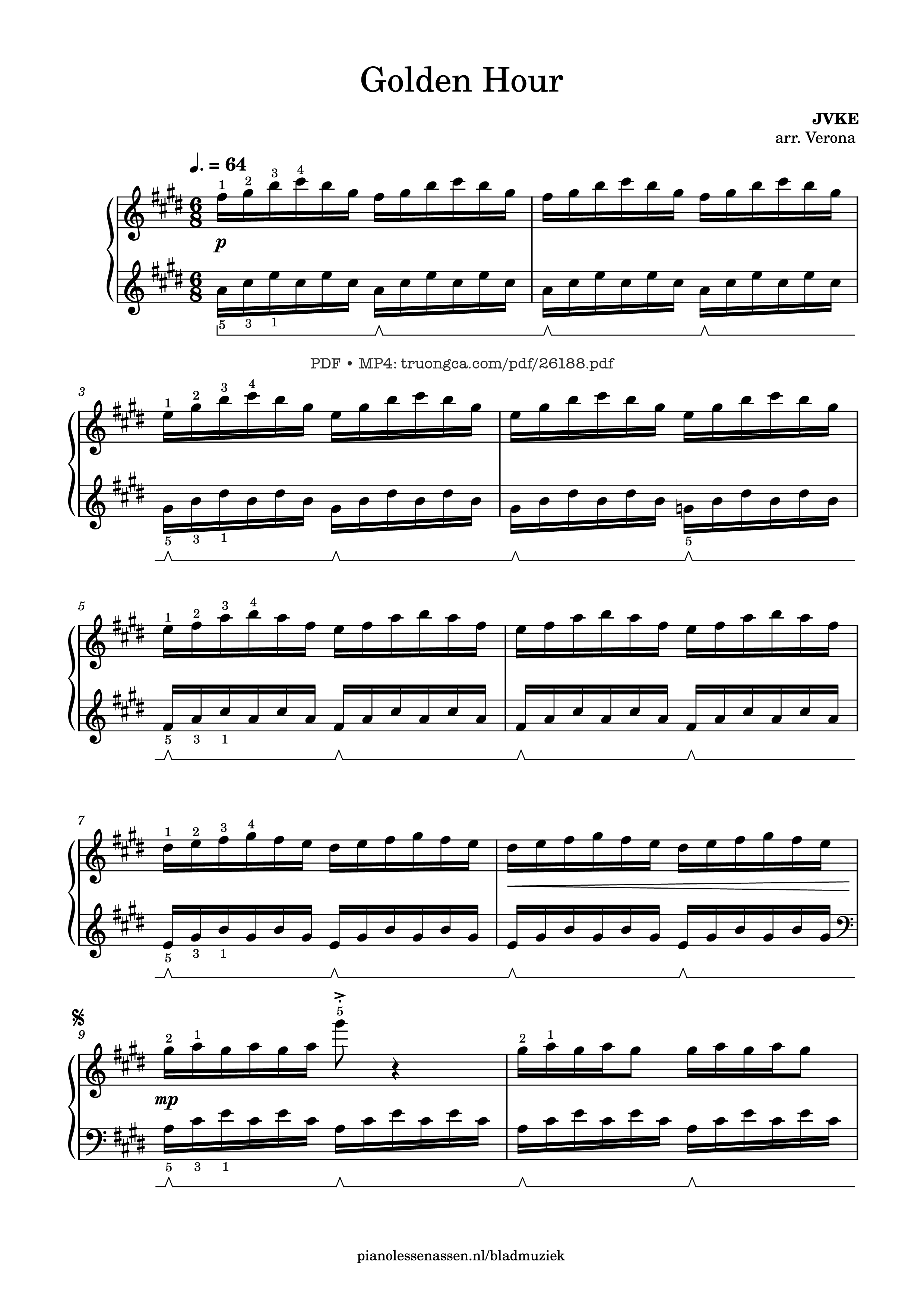 Sheet nhạc PDF bài Golden Hour Piano (with fingering)