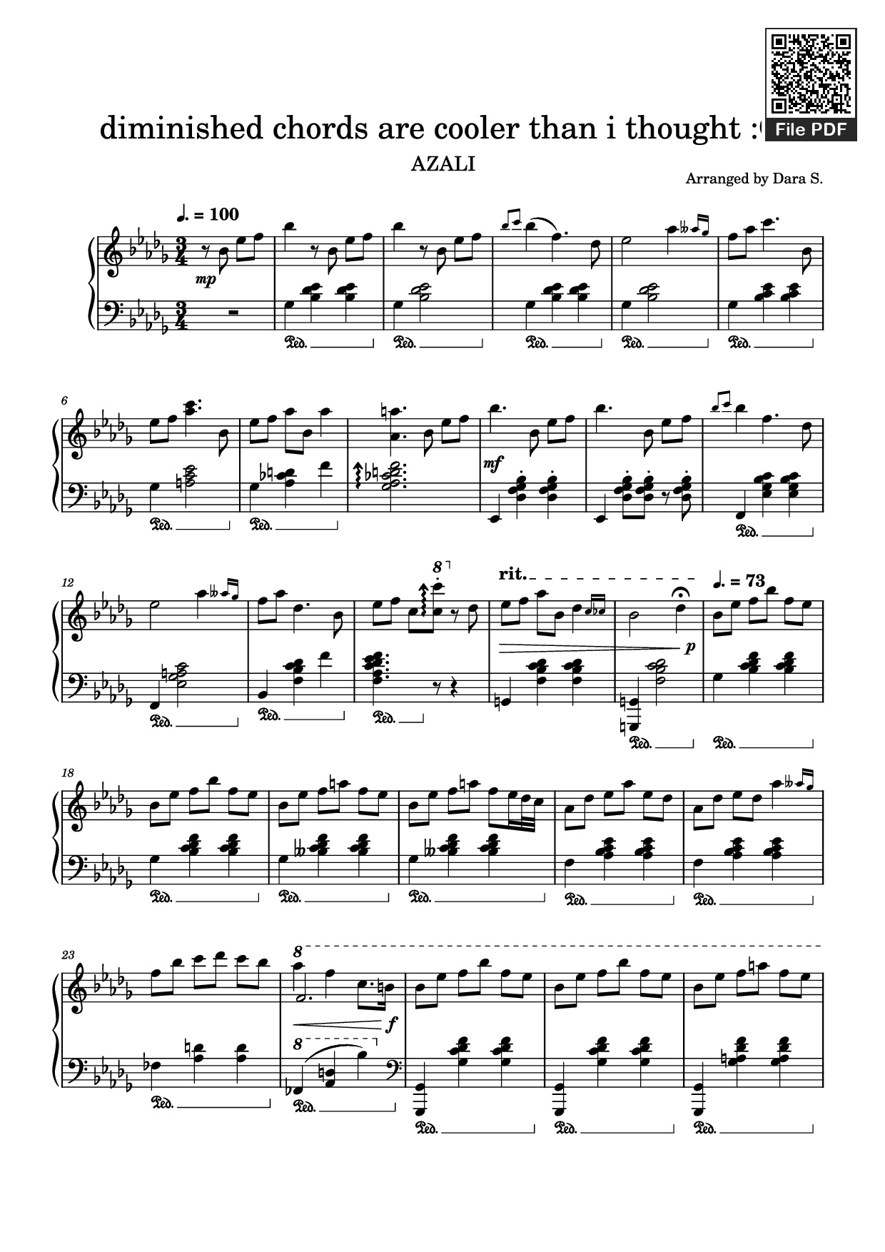 Trang 1 của Sheet nhạc PDF Piano bài hát diminished chords are cooler than i thought :O Piano - Arranged by Dara S