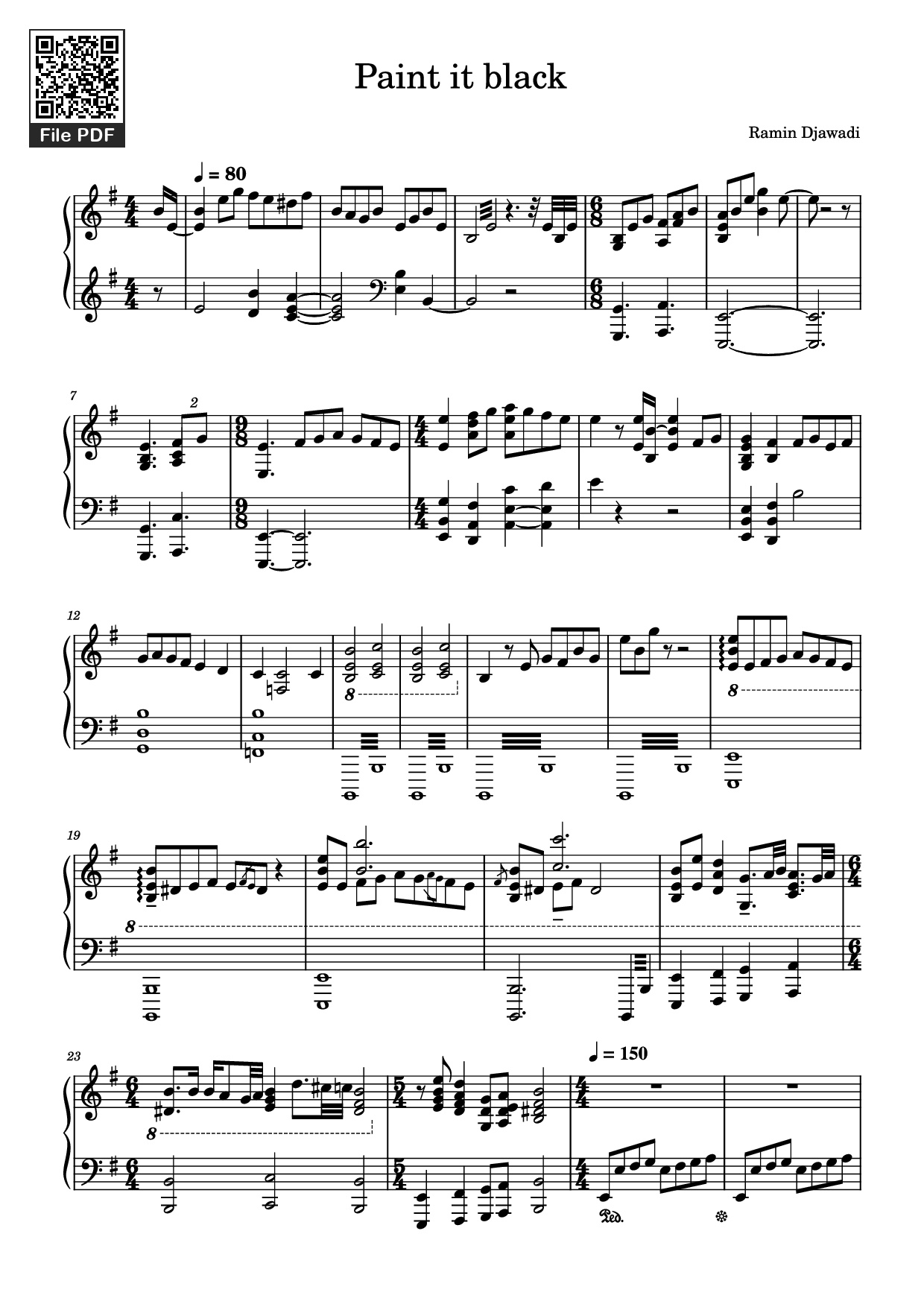 Sheet nhạc PDF bài Paint it black Piano
