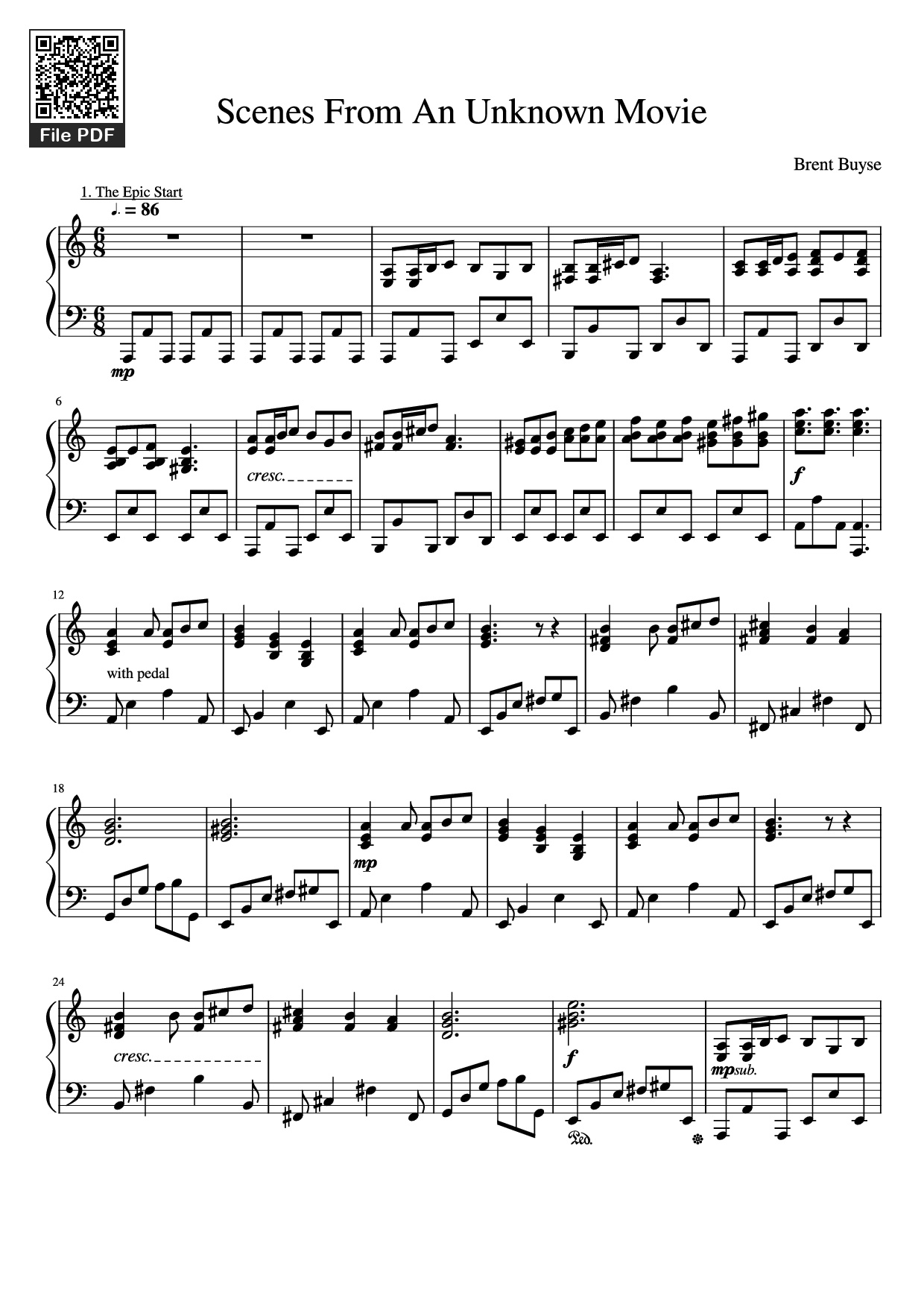 Sheet nhạc PDF bài Scenes From An Unknown Movie Piano