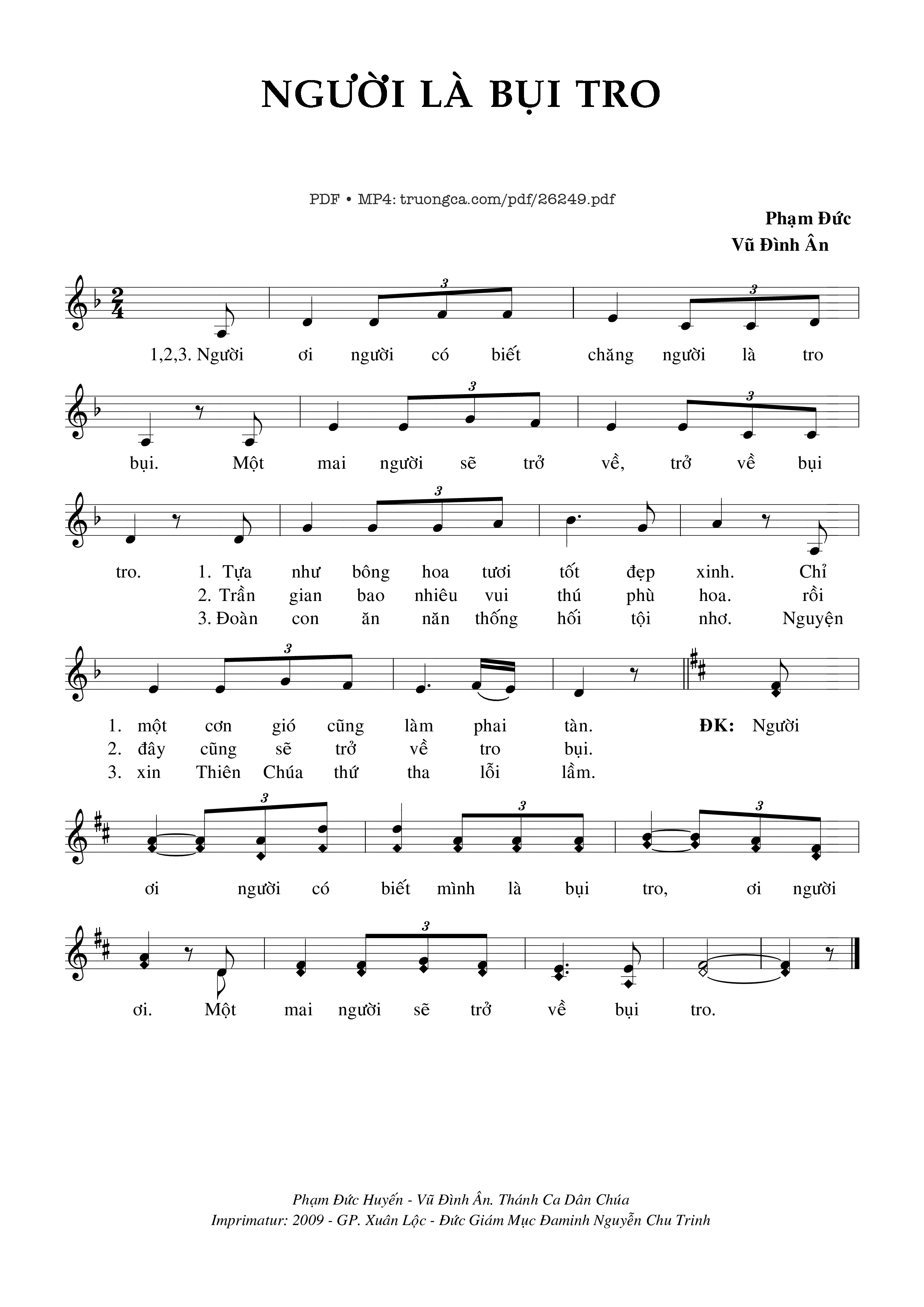 Trang 1 của Sheet nhạc PDF bài hát Người Là Bụi Tro - Phạm Đức Huyến &Amp; Vũ Đình Ân