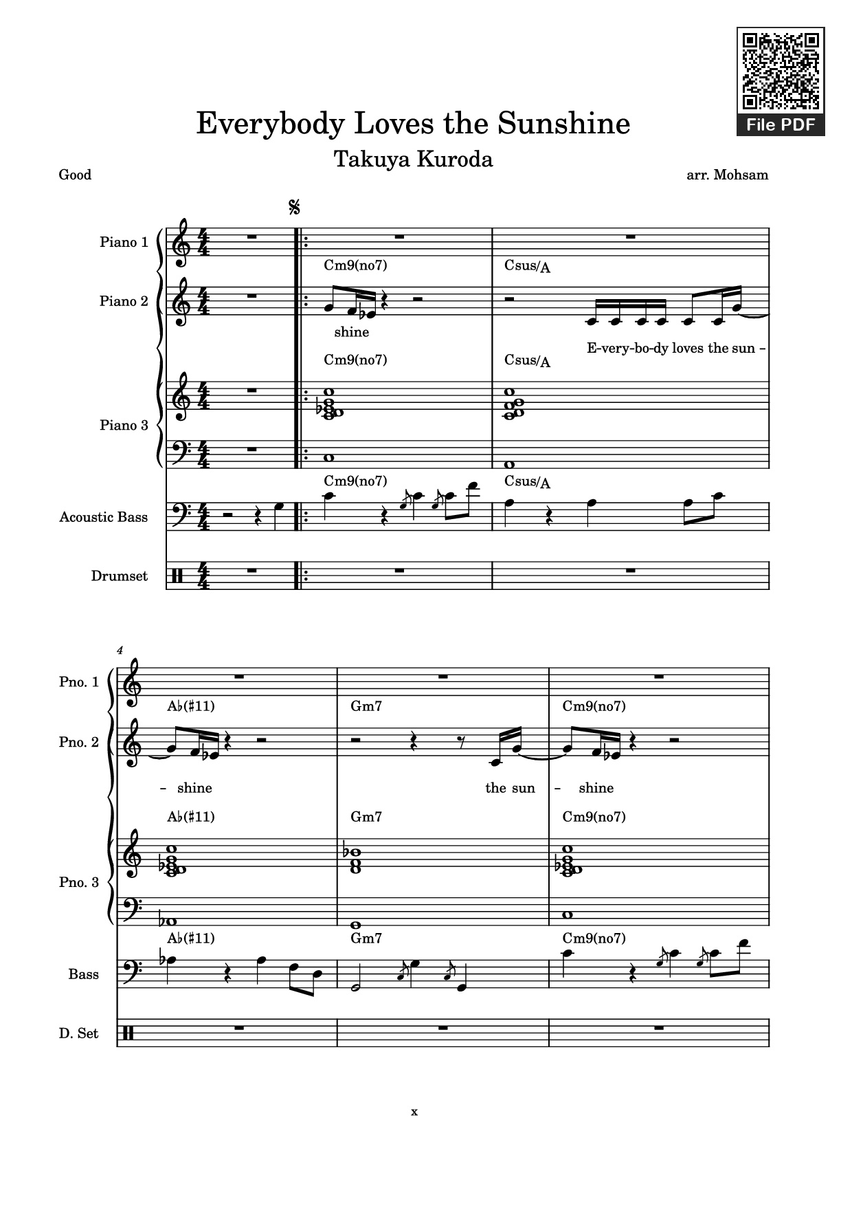 Trang 1 của Sheet nhạc PDF Piano Guitar Tab bài hát Everybody Loves the Sunshine Piano - Arr. Mohsam