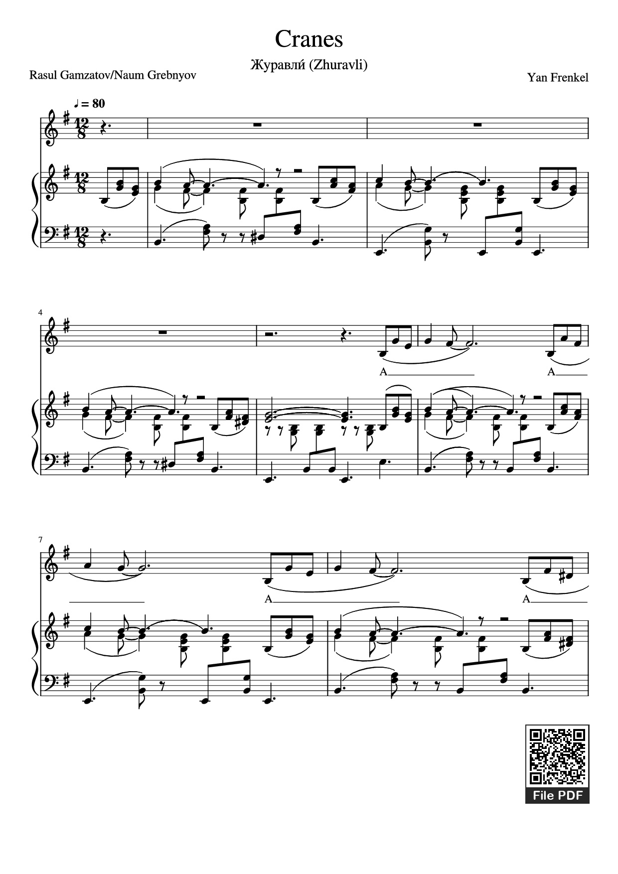Trang 1 của Sheet nhạc PDF Piano bài hát Cranes Piano - Yan Frenkel