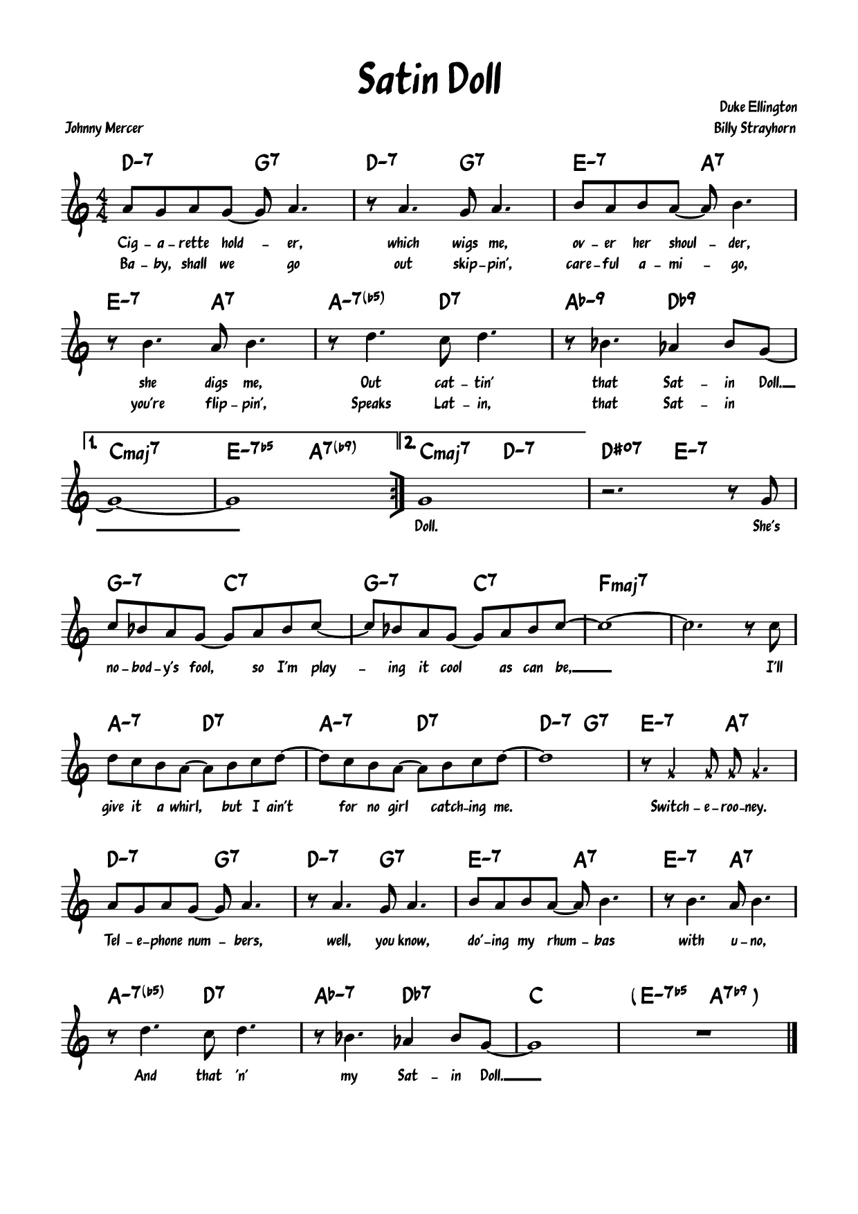 Trang 1 của Sheet nhạc PDF Piano bài hát Satin Doll Piano - Duke Ellington