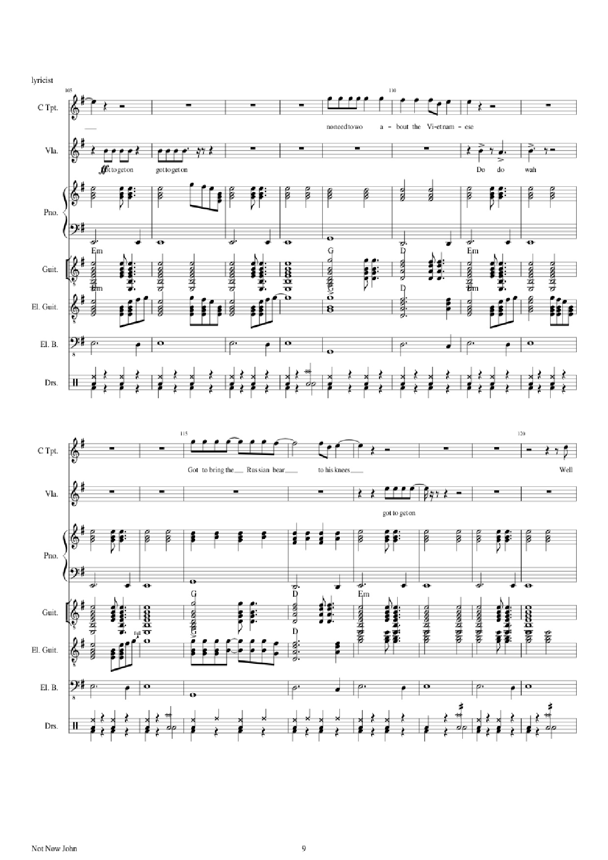 Trang 9 của Sheet nhạc PDF Piano Guitar Tab bài hát Not Now John Piano - Roger Waters