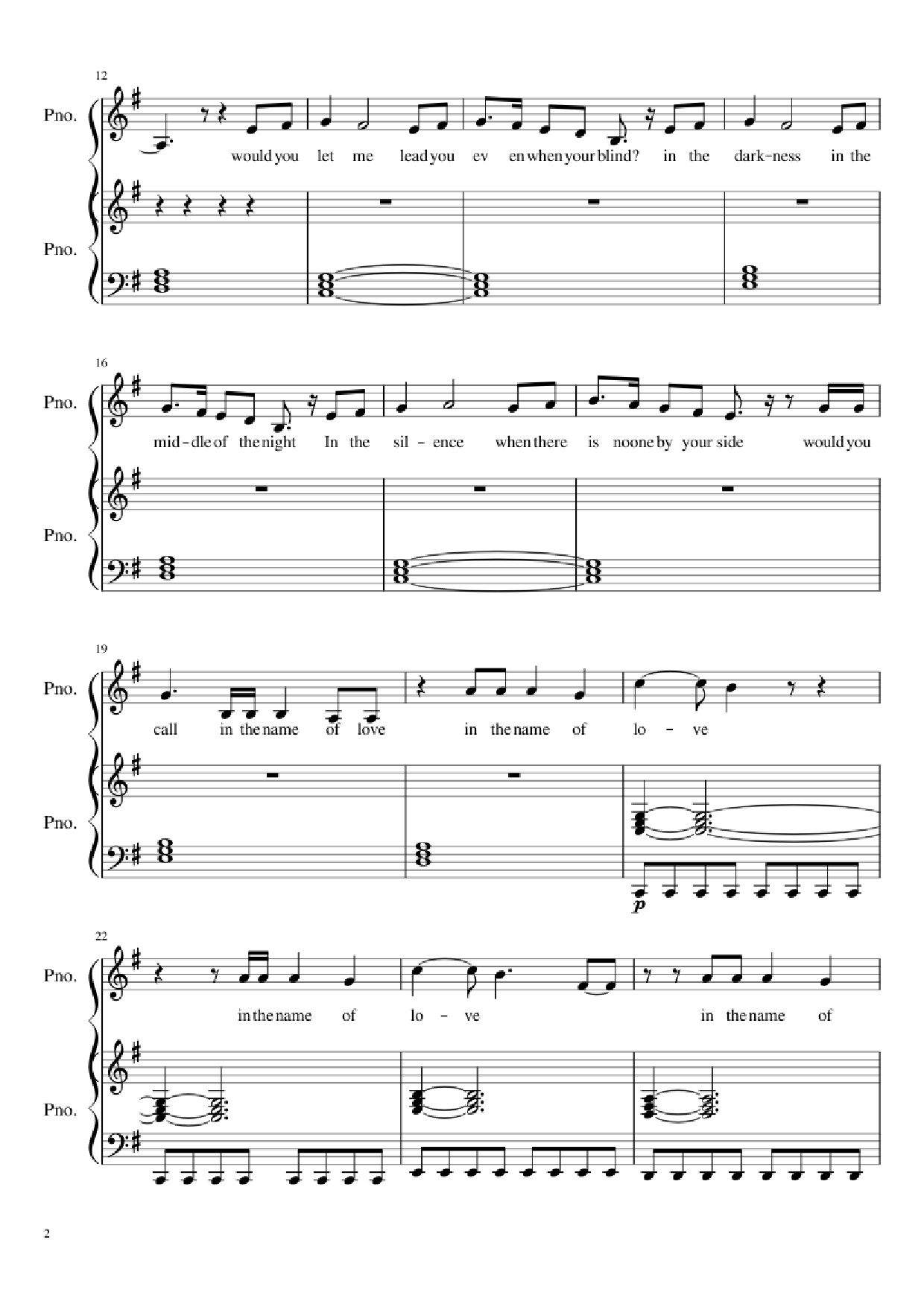 Trang 2 của Sheet nhạc PDF Piano bài hát In the Name of Love Piano - Ole Berntsen
