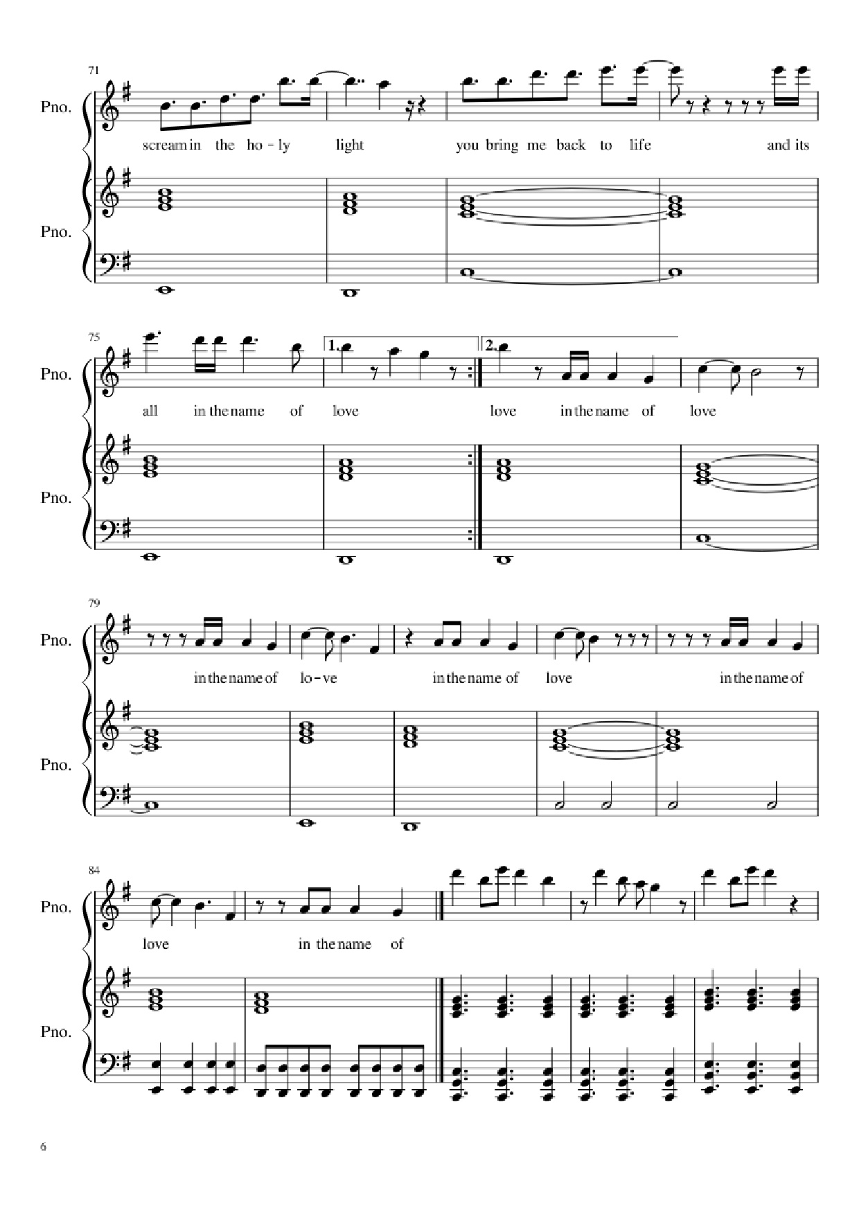 Trang 6 của Sheet nhạc PDF Piano bài hát In the Name of Love Piano - Ole Berntsen