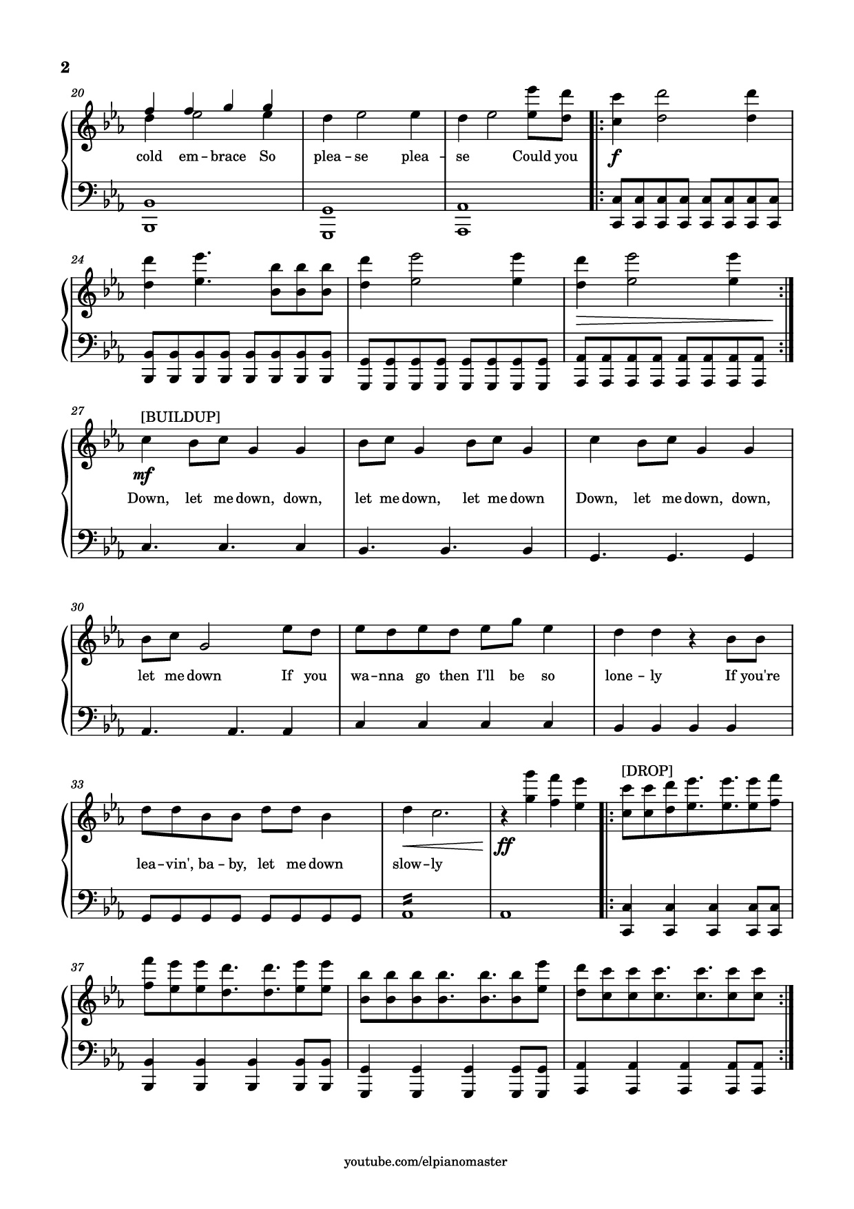 Trang 2 của Sheet nhạc PDF Piano bài hát Let Me Down Slowly Piano - Transcribed by El Piano Master
