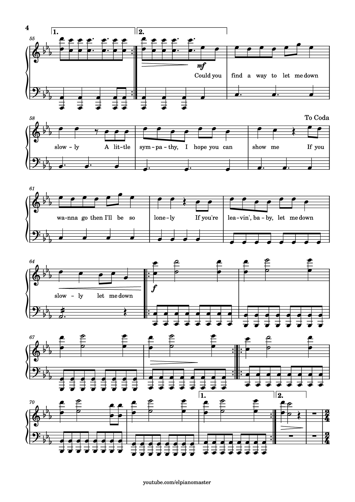 Trang 4 của Sheet nhạc PDF Piano bài hát Let Me Down Slowly Piano - Transcribed by El Piano Master