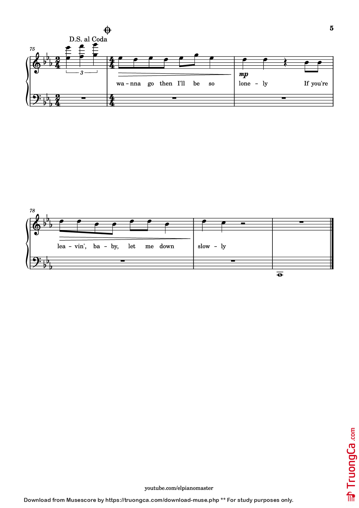 Trang 5 của Sheet nhạc PDF Piano bài hát Let Me Down Slowly Piano - Transcribed by El Piano Master