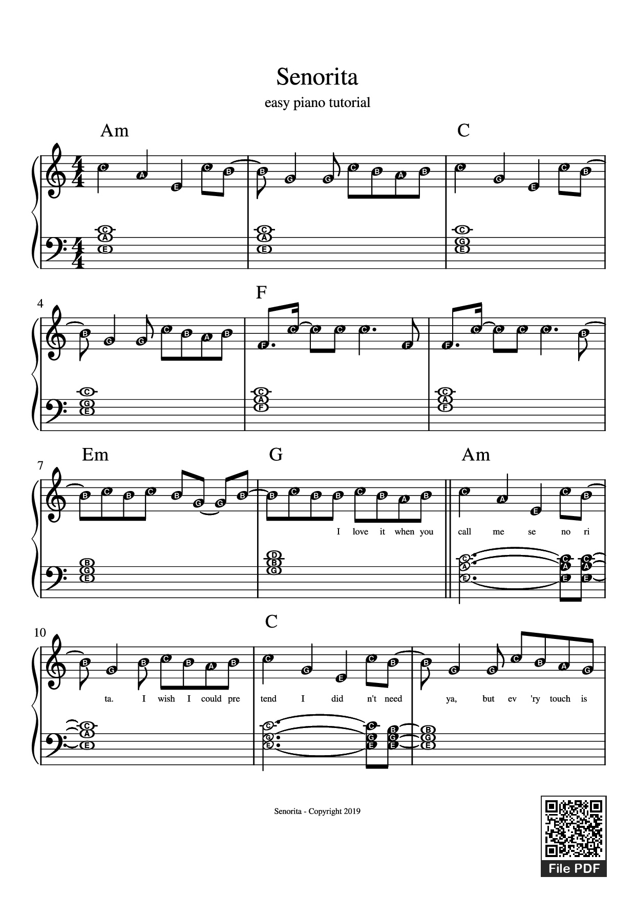 Trang 1 của Sheet nhạc PDF Piano bài hát Senorita Piano - Camilla Cabello, Shawn Mendes
