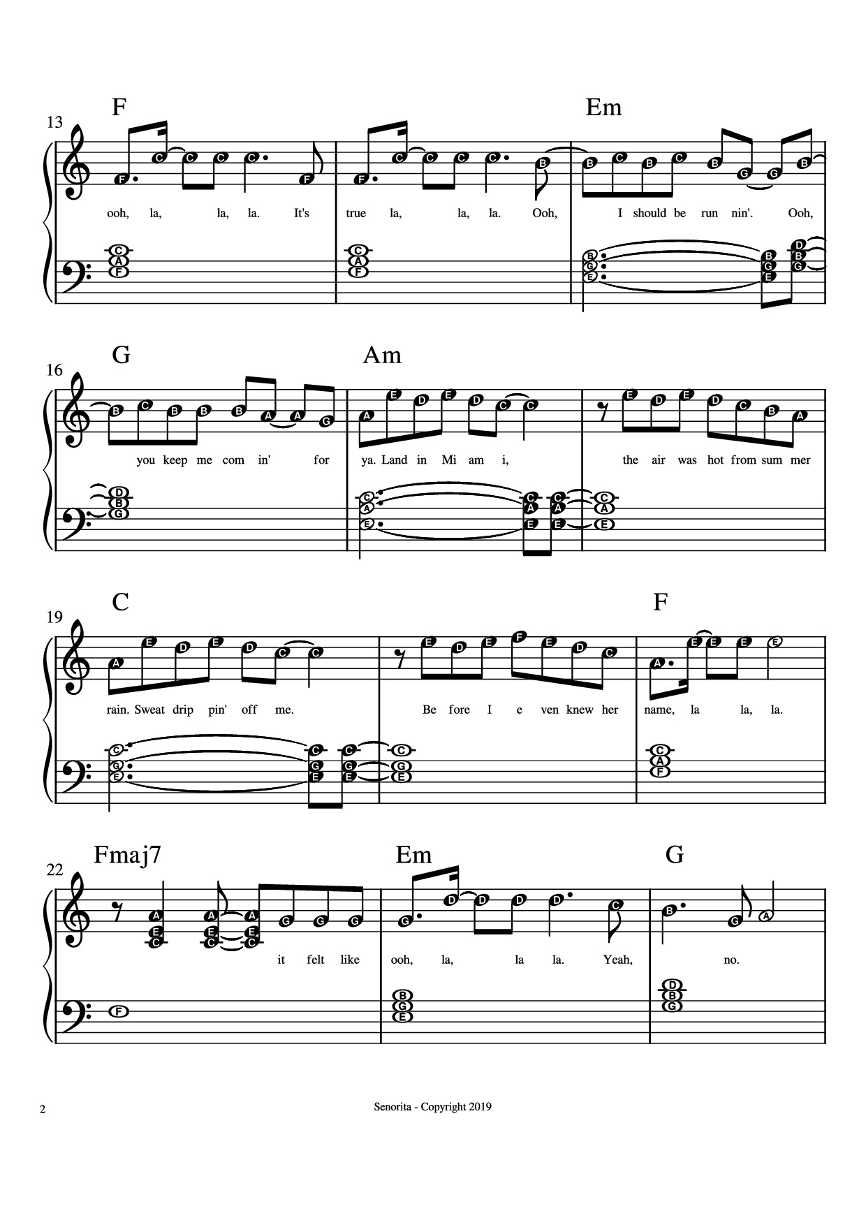 Trang 2 của Sheet nhạc PDF Piano bài hát Senorita Piano - Camilla Cabello, Shawn Mendes