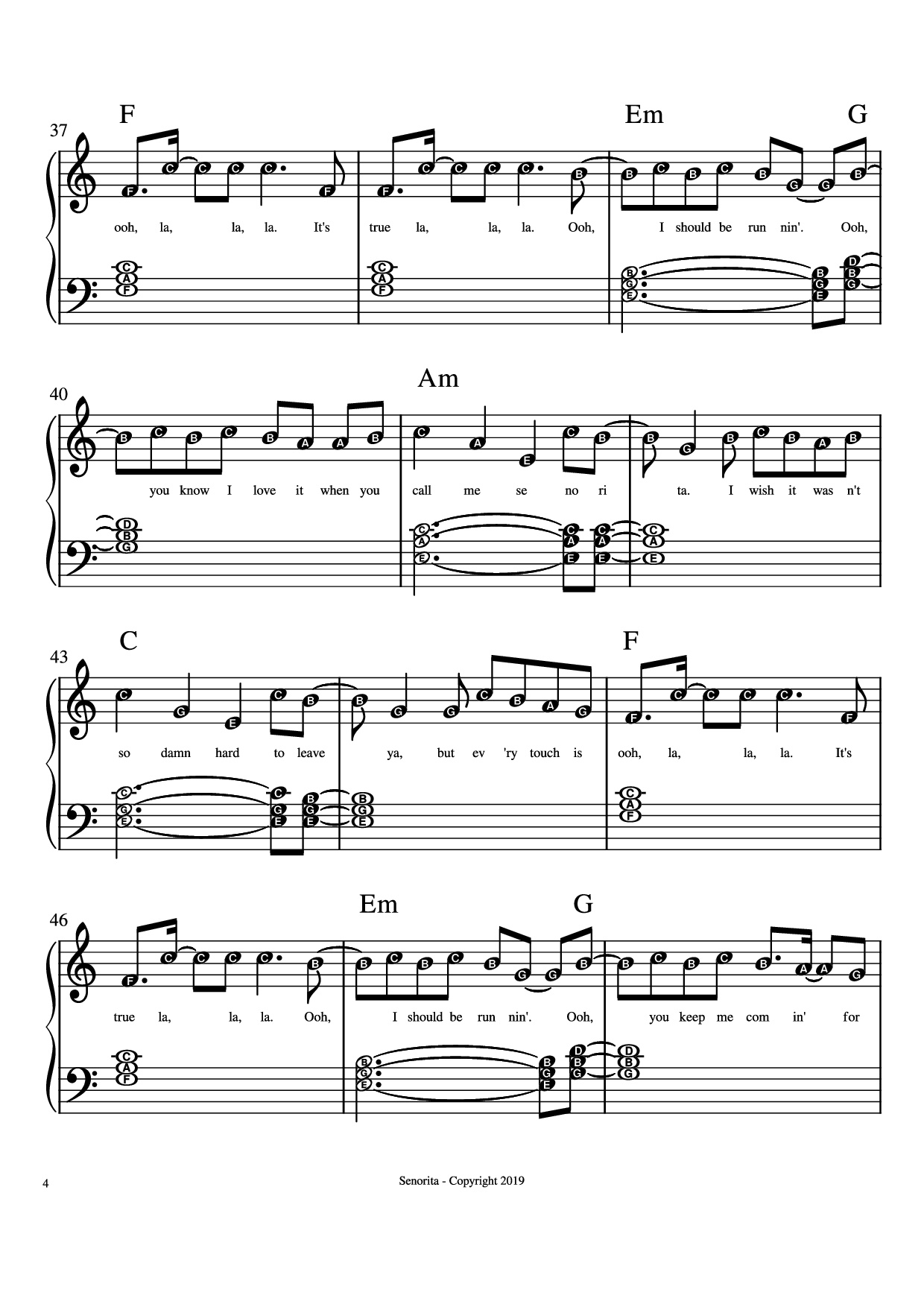 Trang 4 của Sheet nhạc PDF Piano bài hát Senorita Piano - Camilla Cabello, Shawn Mendes