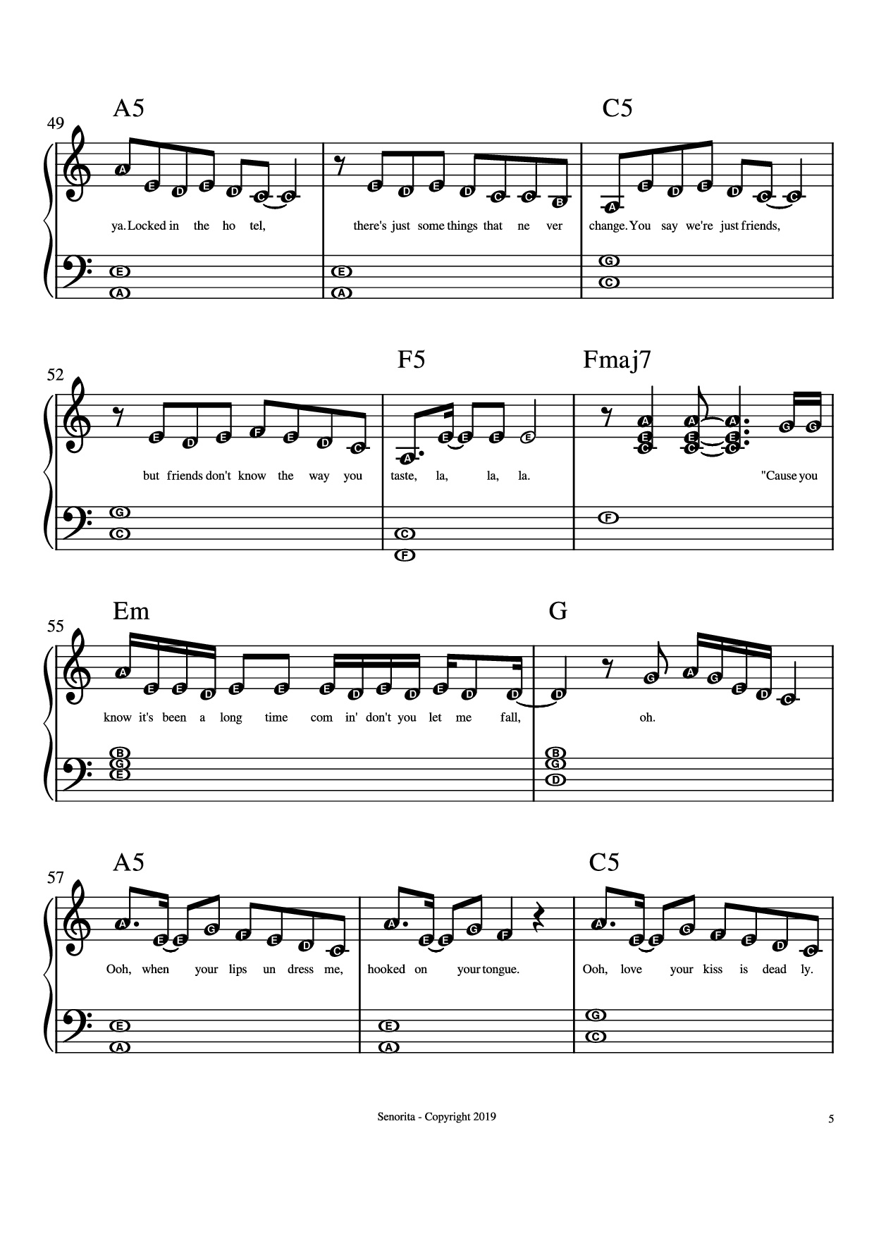 Trang 5 của Sheet nhạc PDF Piano bài hát Senorita Piano - Camilla Cabello, Shawn Mendes