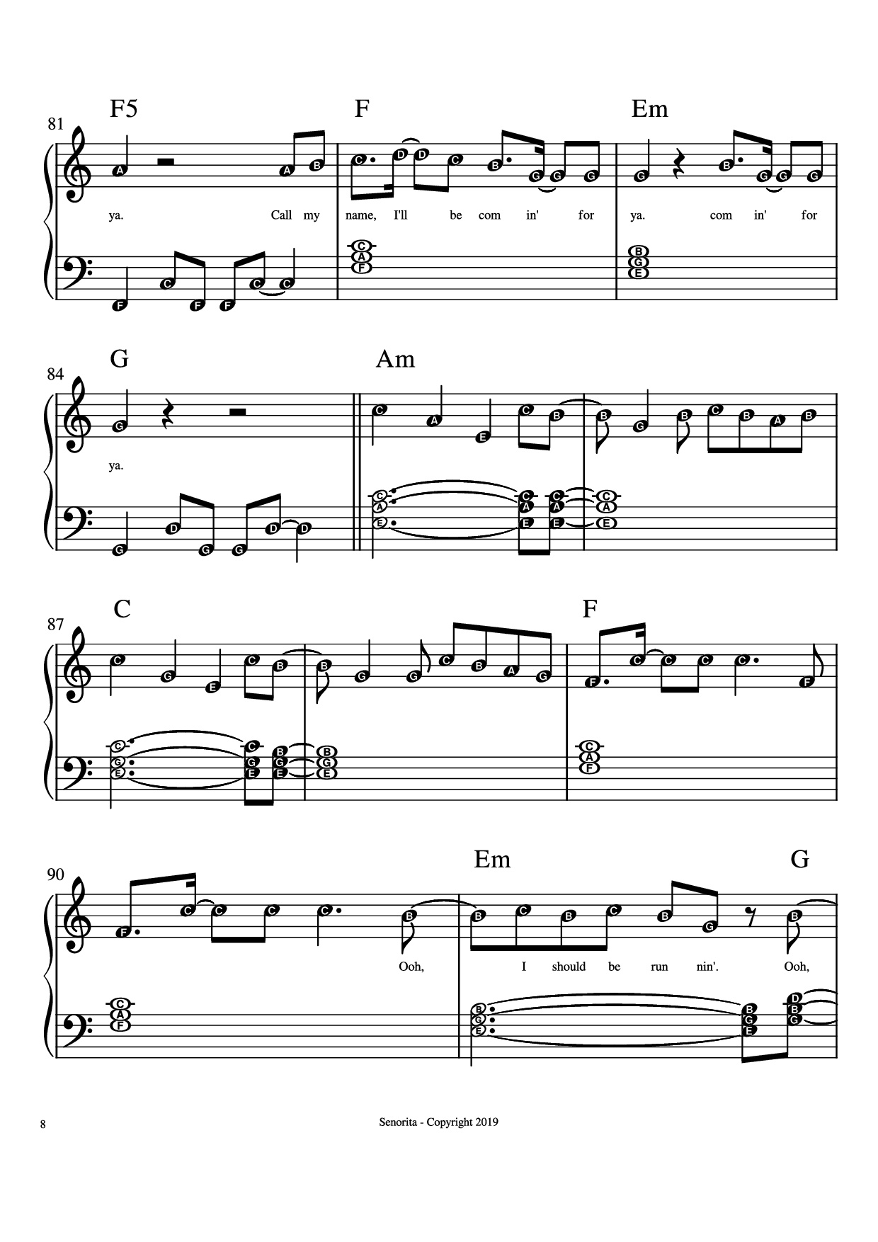 Trang 8 của Sheet nhạc PDF Piano bài hát Senorita Piano - Camilla Cabello, Shawn Mendes