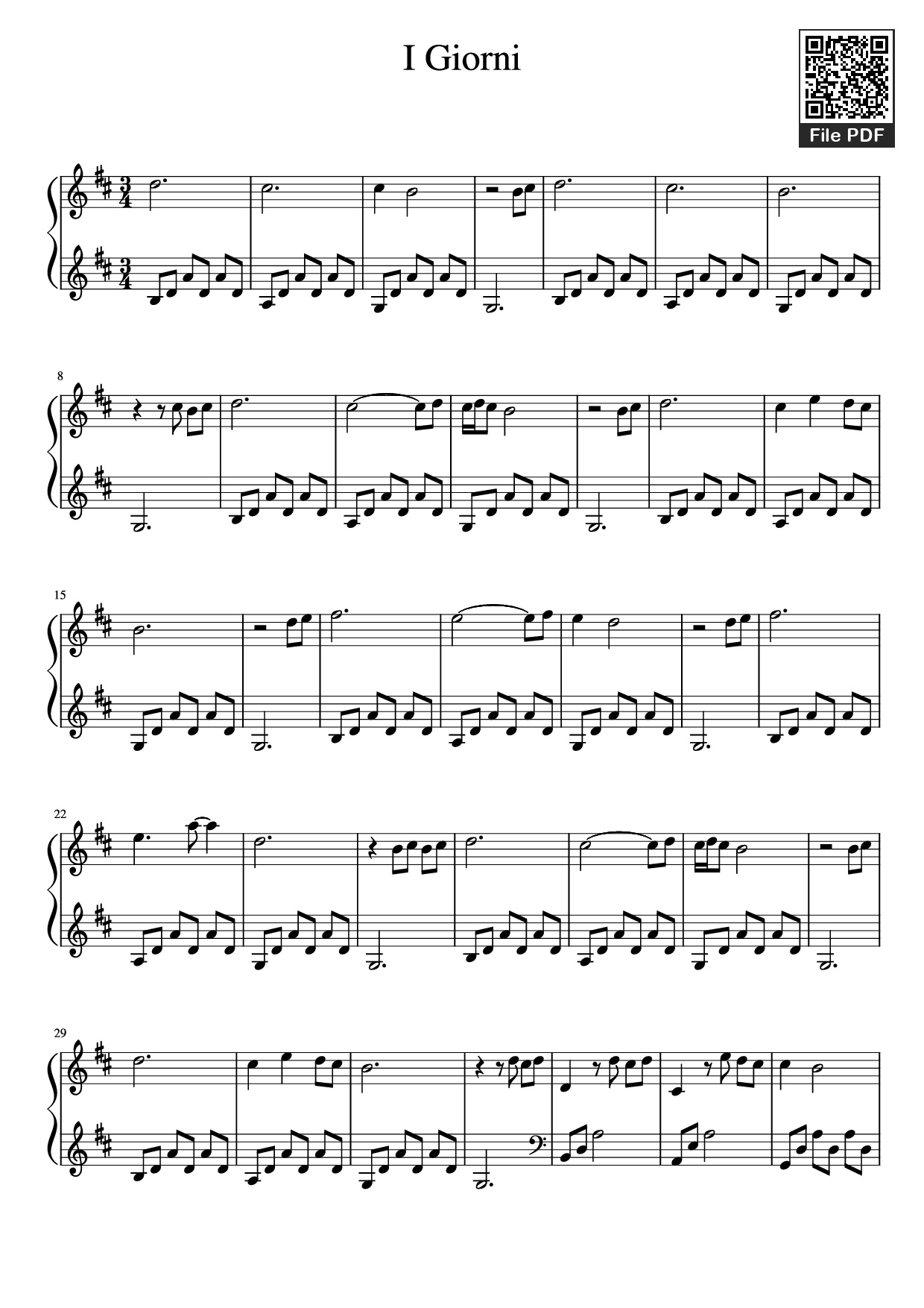 Trang 1 của Sheet nhạc PDF Piano bài hát I Giorni Piano - Undefined
